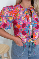 Isabella Floral Print Tie Front Top - Be You Boutique
