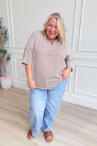 Entro Annie Gingham V-Neck Top in white and black with a classic gingham pattern, stylish and suitable for dressy occasions.