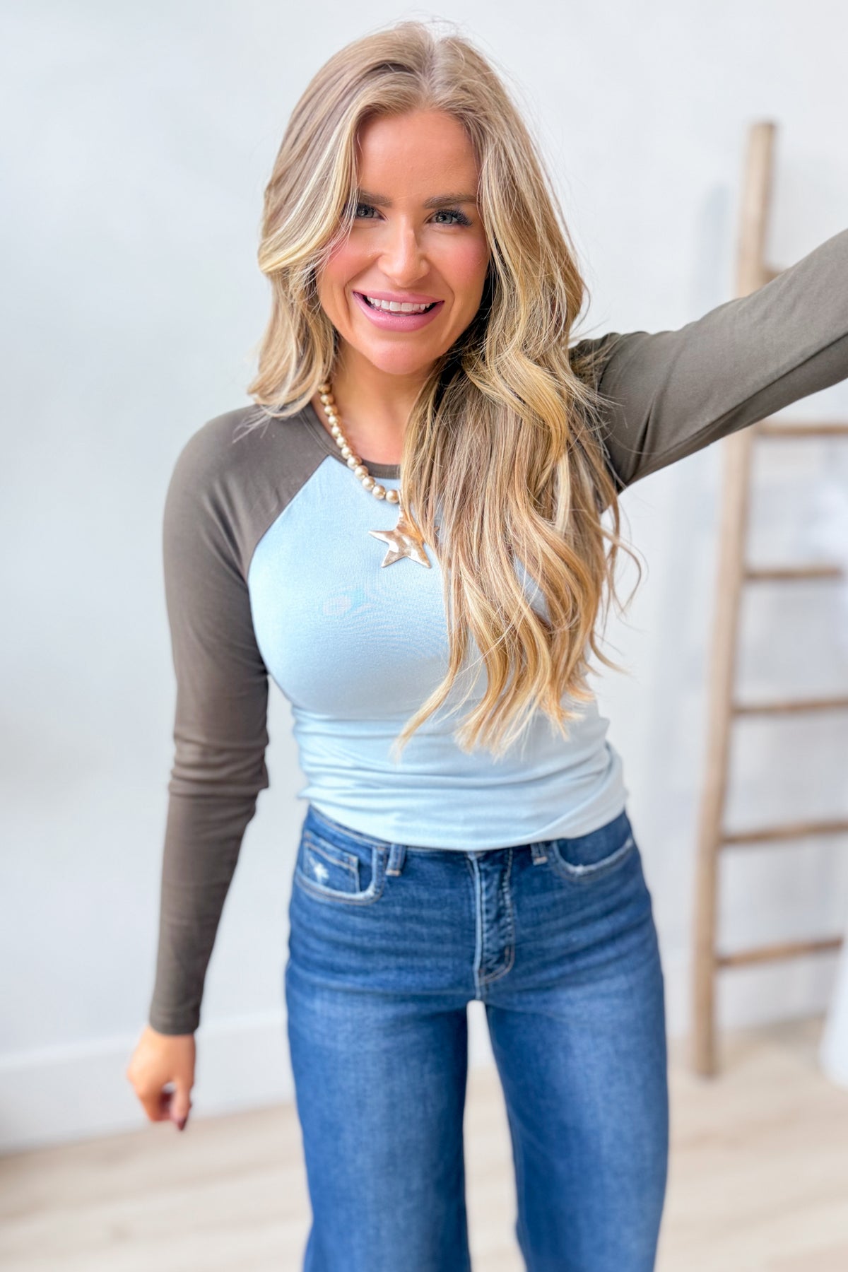 Baevely Randall contrast sleeve top from the 105 casual tops collection, featuring a stylish design with contrasting sleeve details.