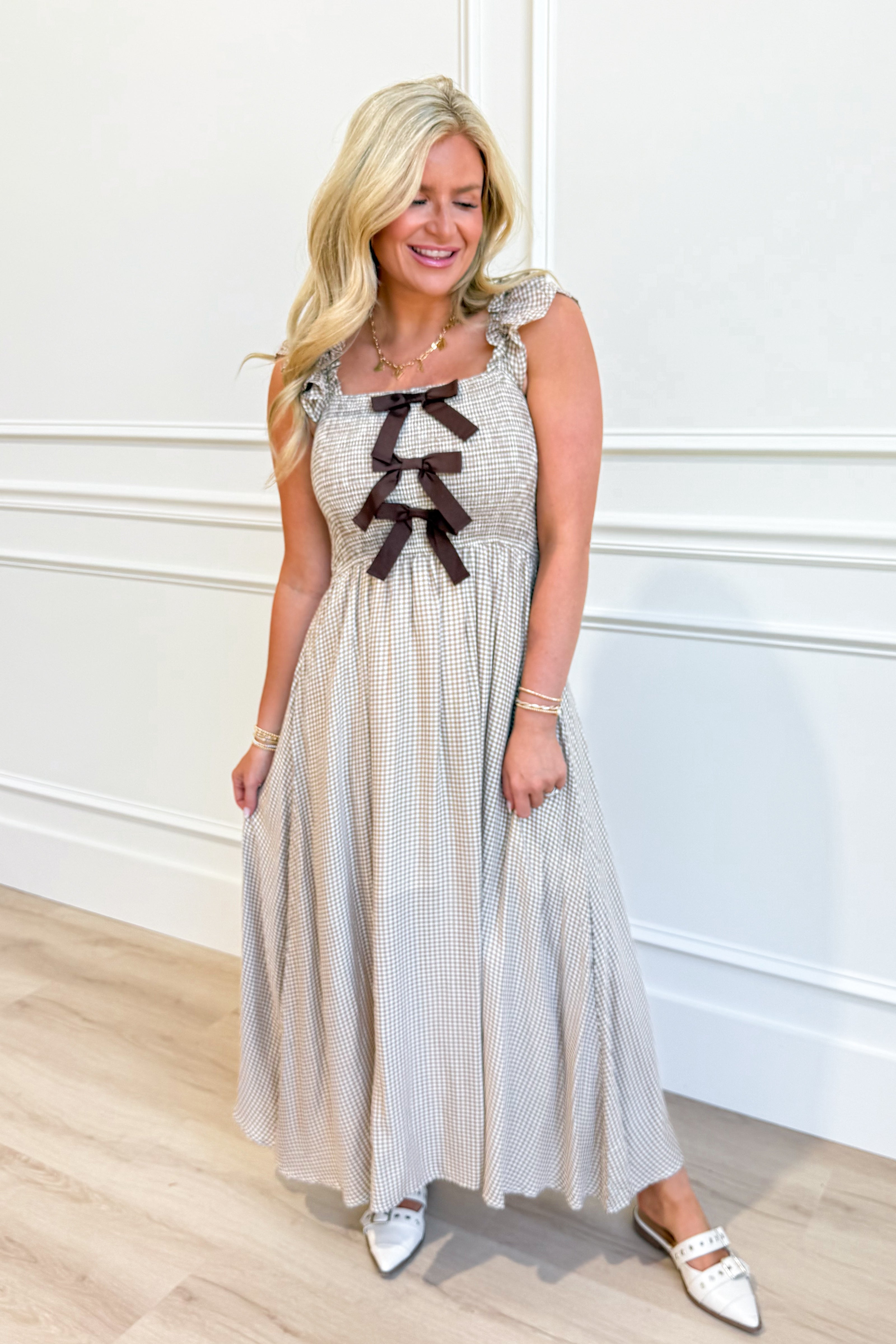 Sandy Plaid Ruffle Sleeve Midi Dress - Be You Boutique