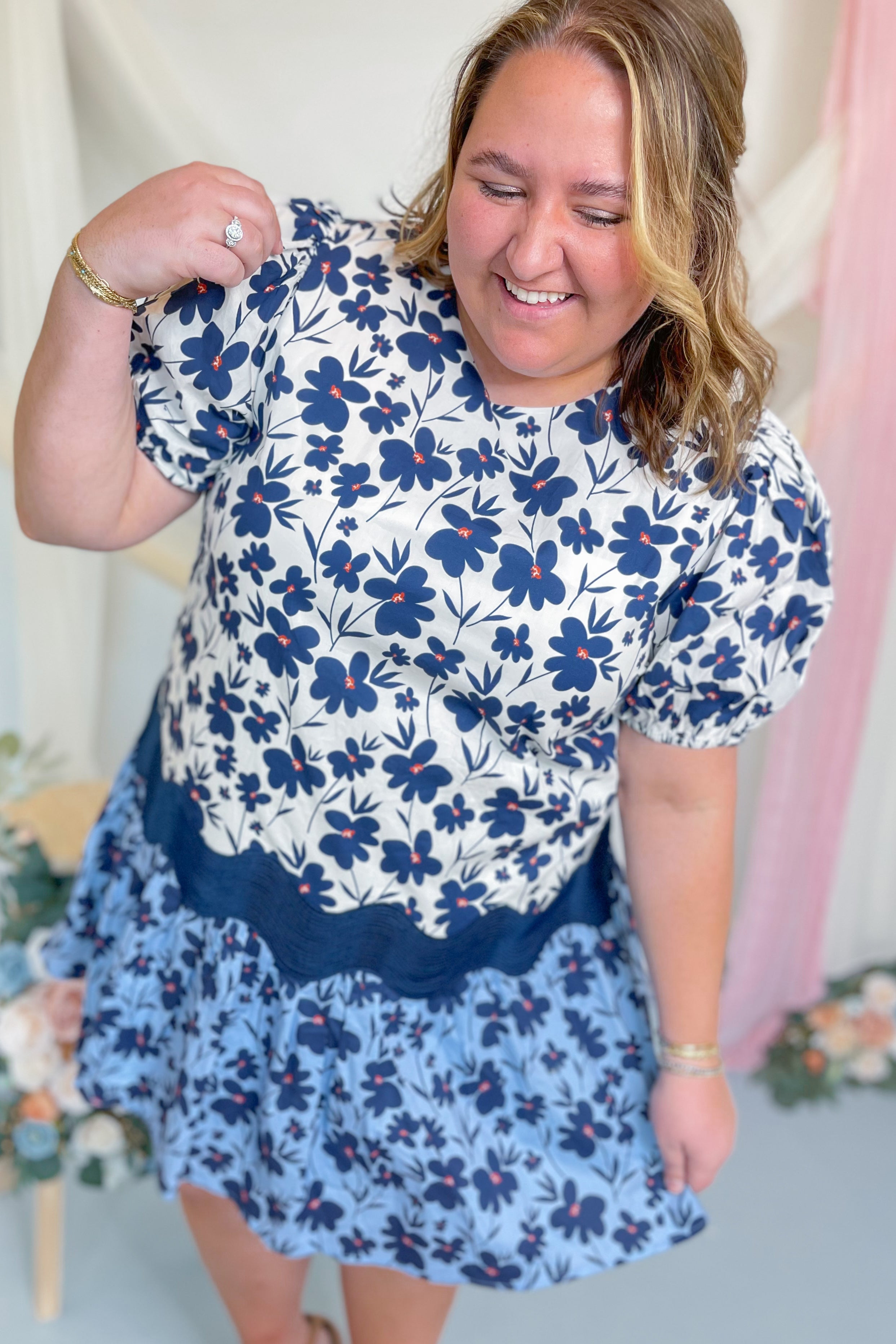 Lena Floral Ric Rac Trim Short Sleeve Dress - Be You Boutique