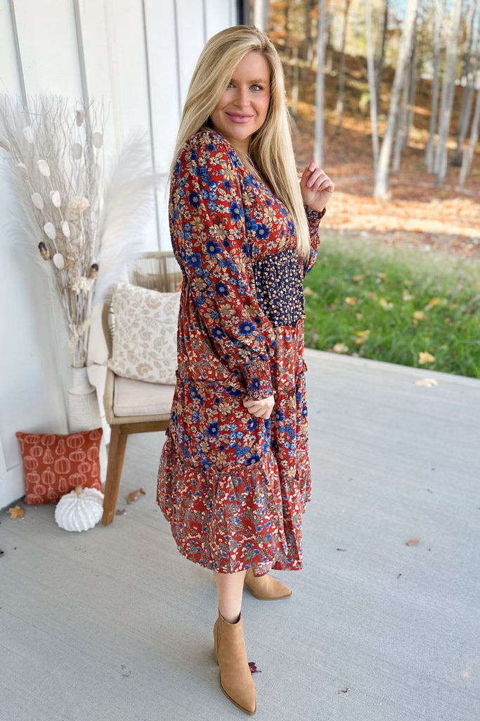 Marsha V-Neck Floral Print Midi Dress - Be You Boutique