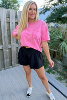 Clara Short Sleeve Washed Knit Pocket Tee - Be You Boutique