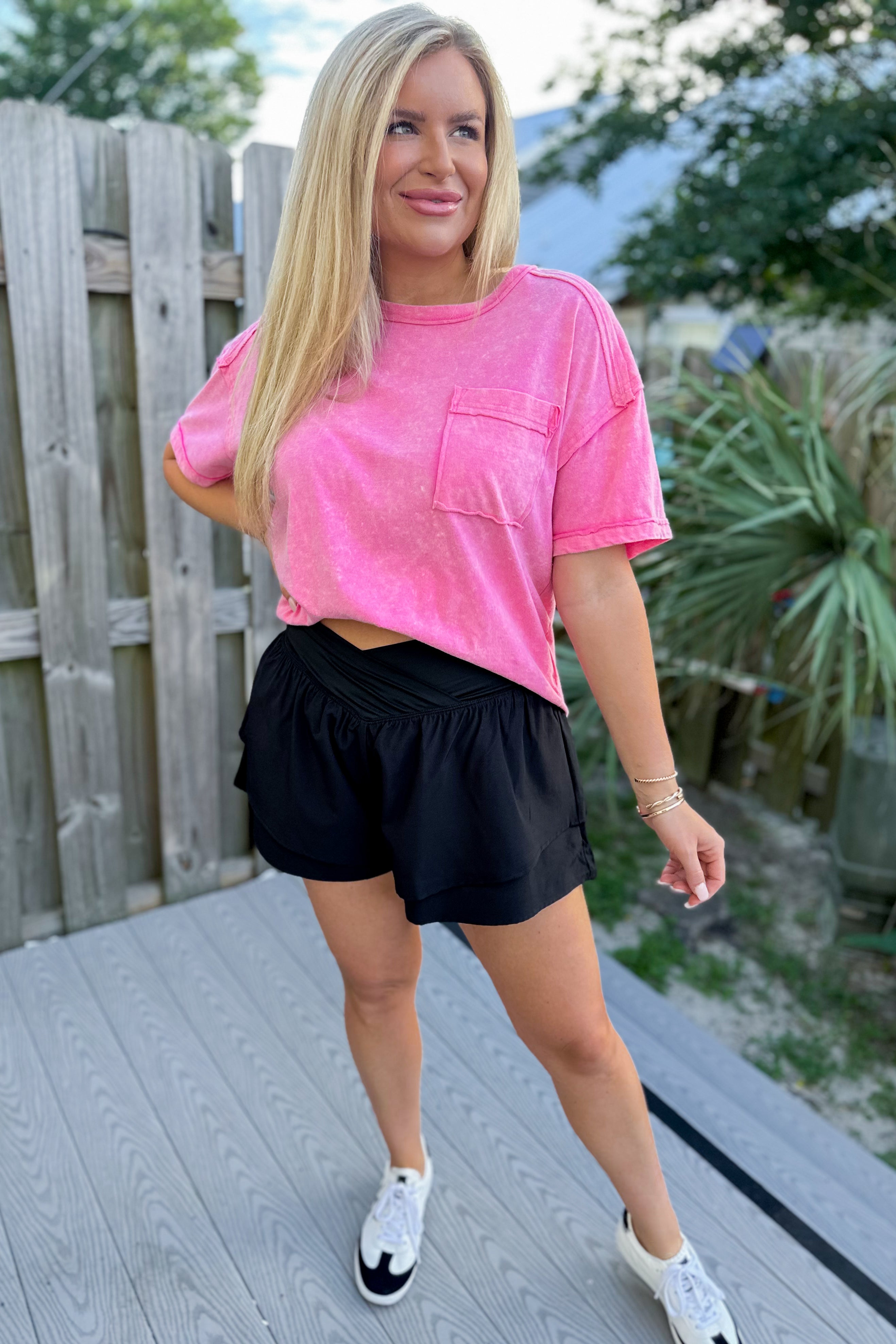 Clara Short Sleeve Washed Knit Pocket Tee - Be You Boutique