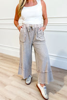 Caris Mineral Washed Upside Down Terry Knit Wide Leg Palazzo Pants [S~3X] - Be You Boutique