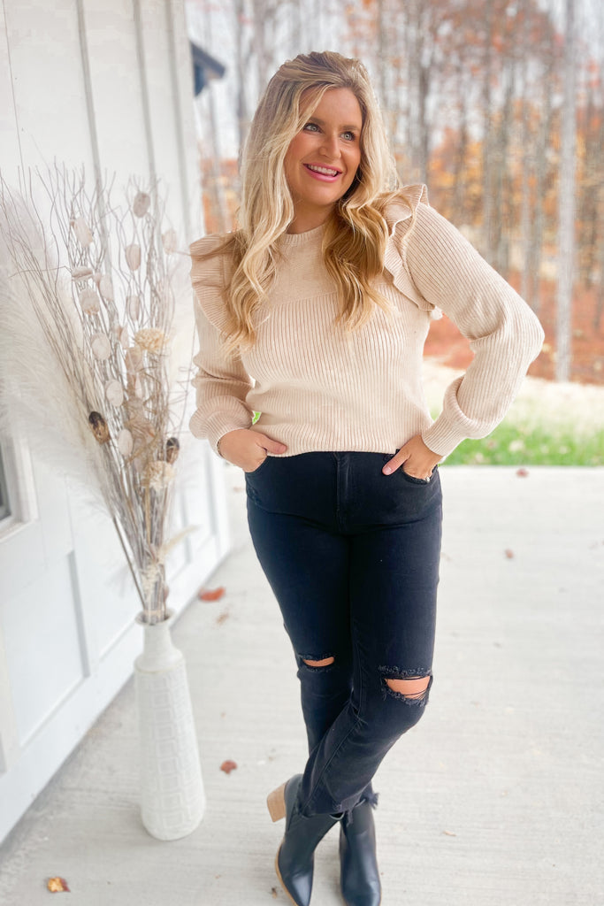 Lia Ruffle Detail Knit Sweater - Be You Boutique