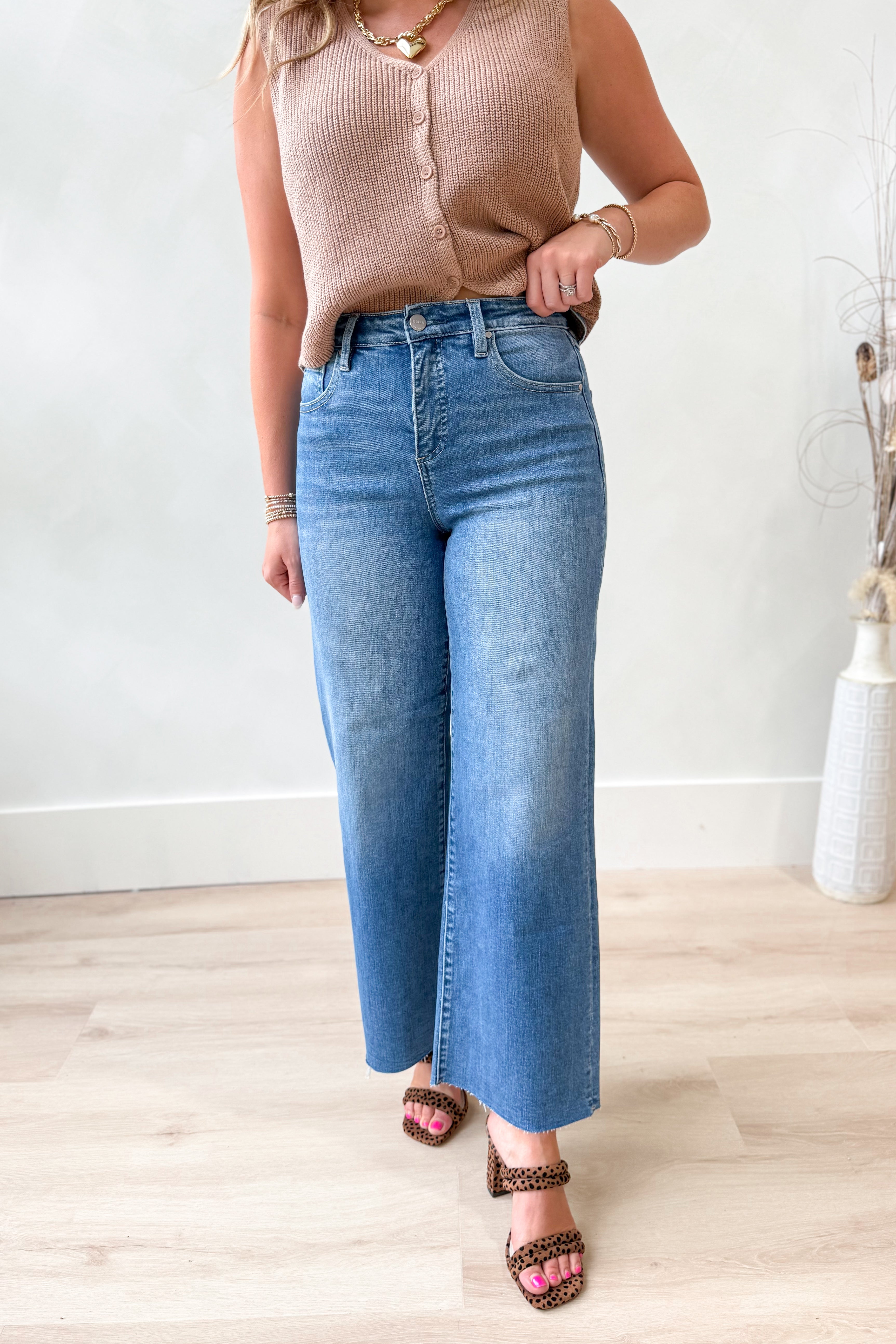 Risen Stevie High Rise Crop Wide Leg Tummy Control Pants - Be You Boutique