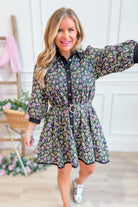 Court Belt Buckle Flower Printed Dress - Be You Boutique