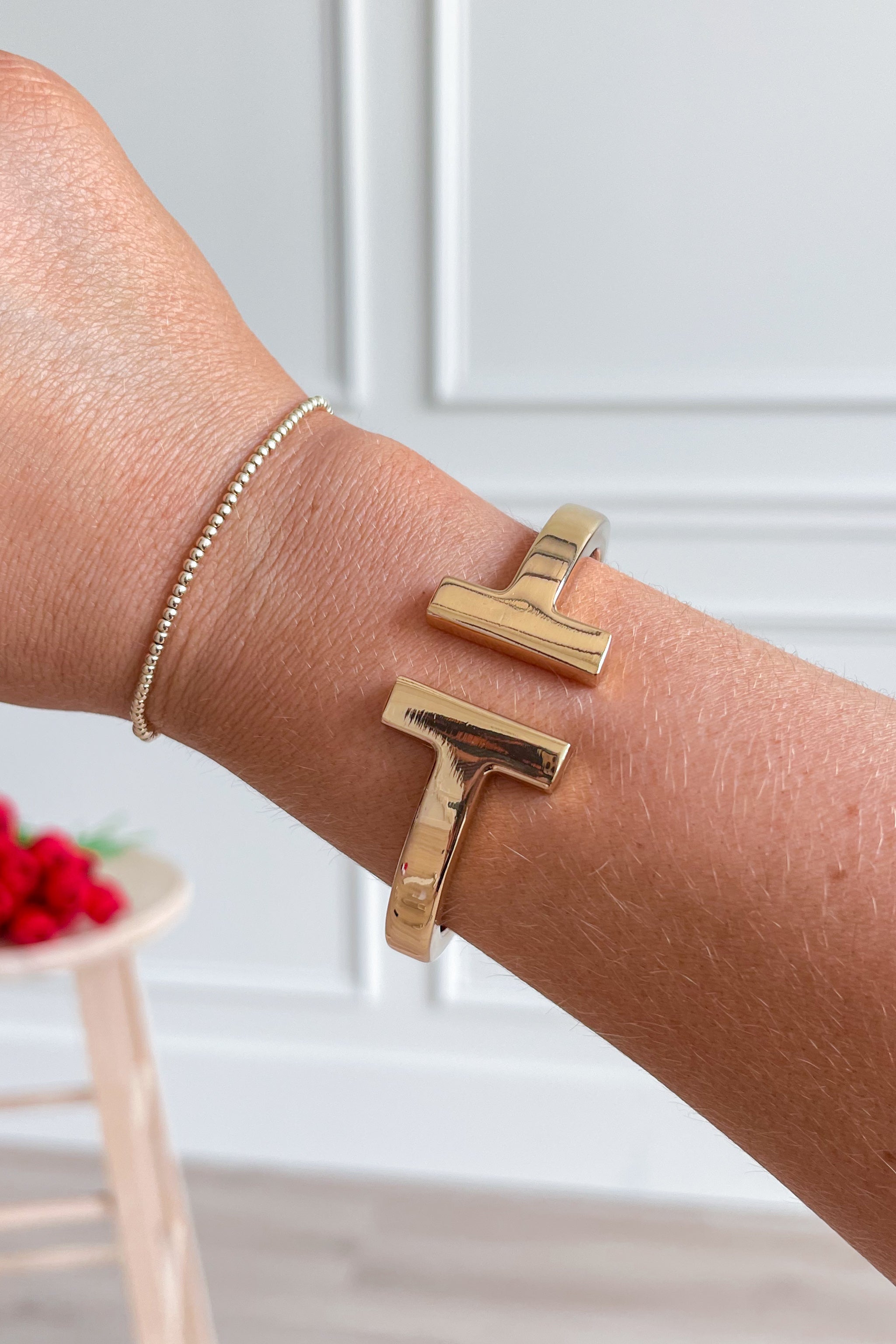 Gold Metal Hinged T Cuff Bracelet - Be You Boutique