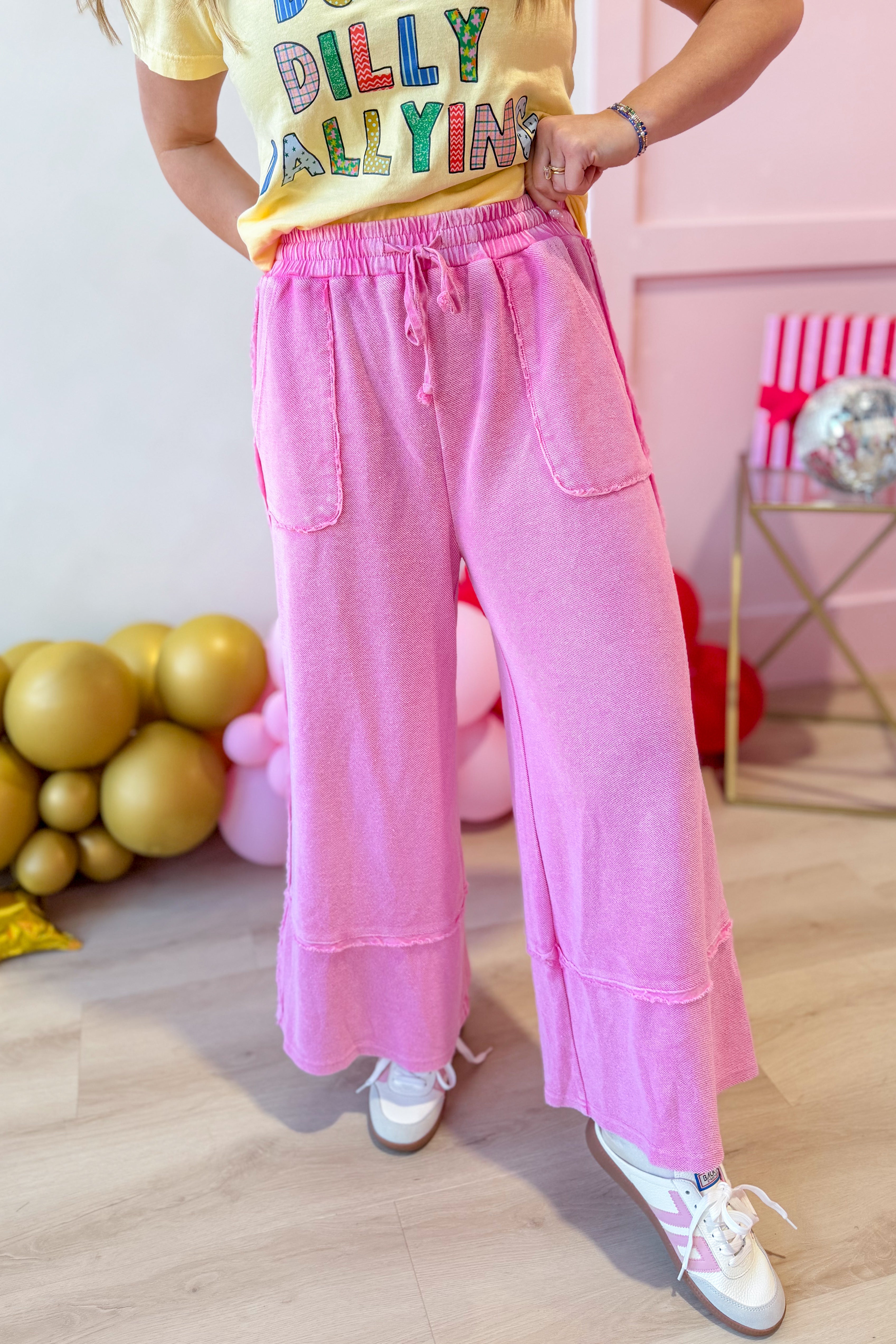 Caris Mineral Washed Upside Down Terry Knit Wide Leg Palazzo Pants - Be You Boutique