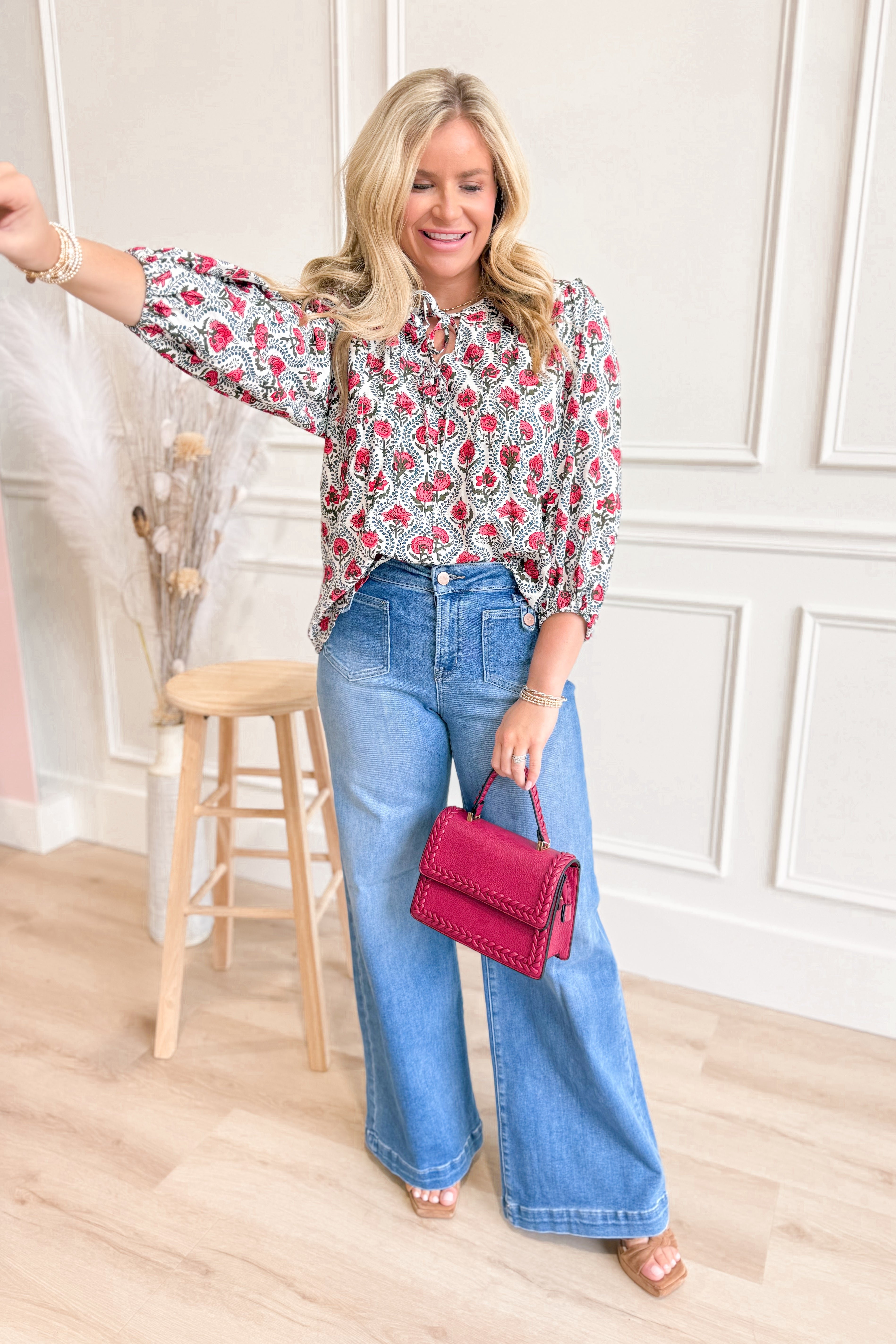 Sasha Flower Print Balloon Sleeve Top - Be You Boutique