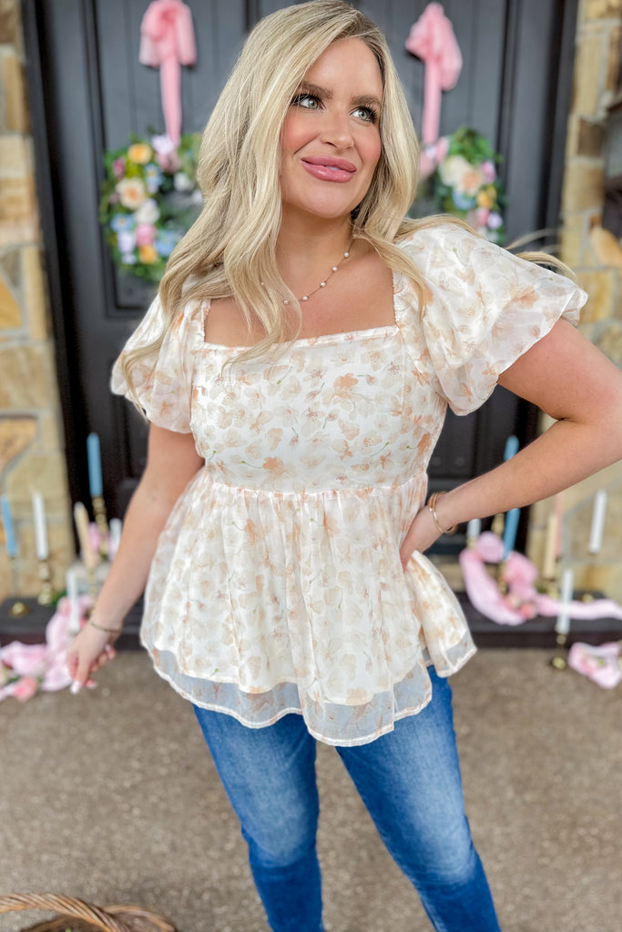 Romantic Floral Puff Sleeved Babydoll Top - Be You Boutique