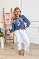 Petunia Puff Sleeve Frill Neck Top With Bow Tie - Be You Boutique