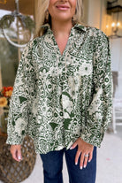 Burke Mixed Print Babydoll V Notch Collared Long Sleeve Top - Be You Boutique