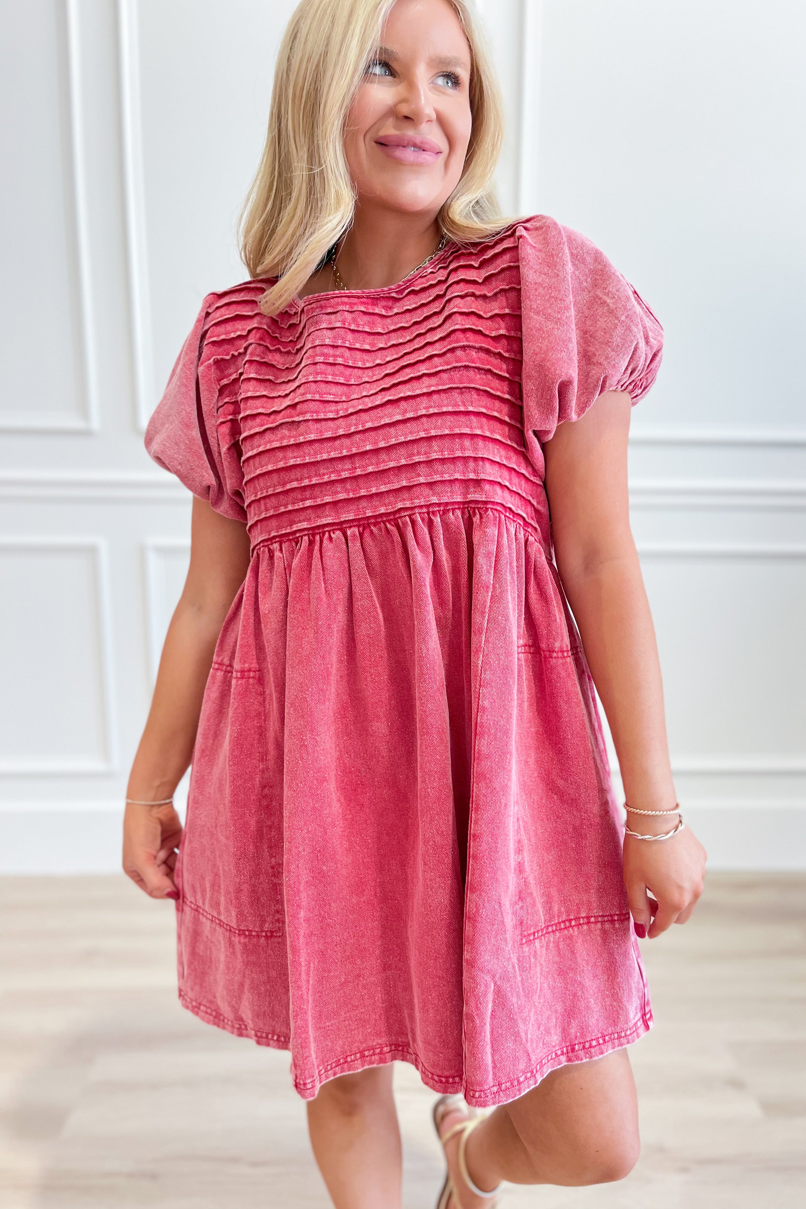 Shea Short Sleeve Pintuck Twill Dress - Be You Boutique