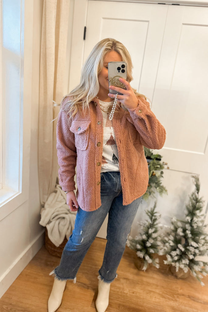 Joshua Long Sleeve Button Down Shearling Shacket Jacket - Be You Boutique
