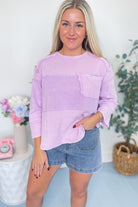 Lily Thermal Mix 3/4 Sleeve Washed Top - Be You Boutique