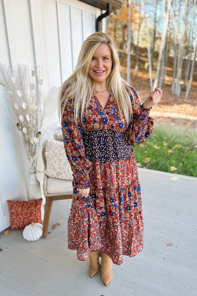 Marsha V-Neck Floral Print Midi Dress - Be You Boutique