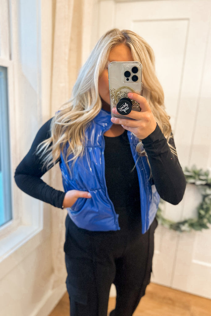 Buster Shiny Gloss Quilted Puffer Crop Vest - Be You Boutique