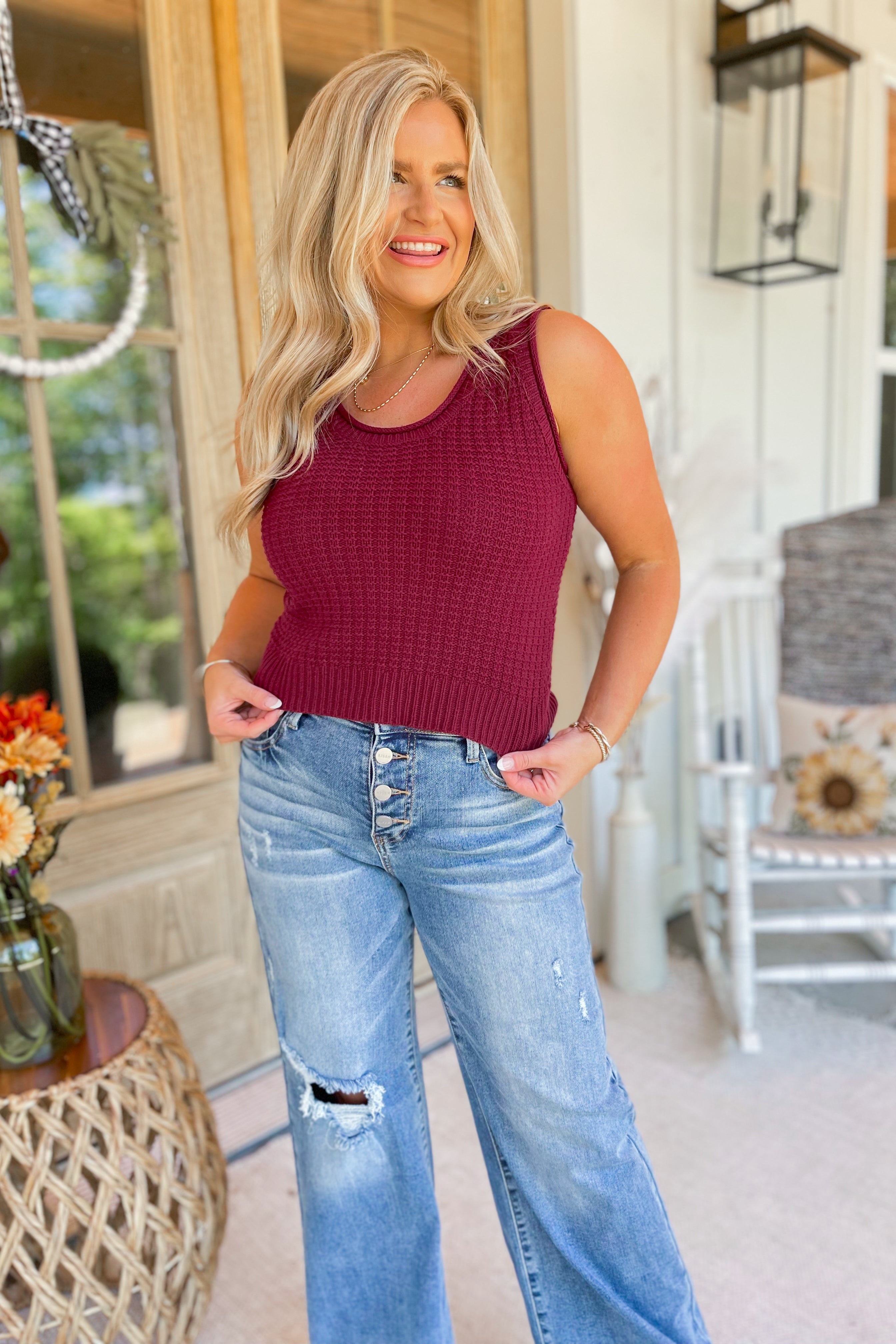 Ellis Sleeveless Textured Lightweight Sweater Top - Be You Boutique