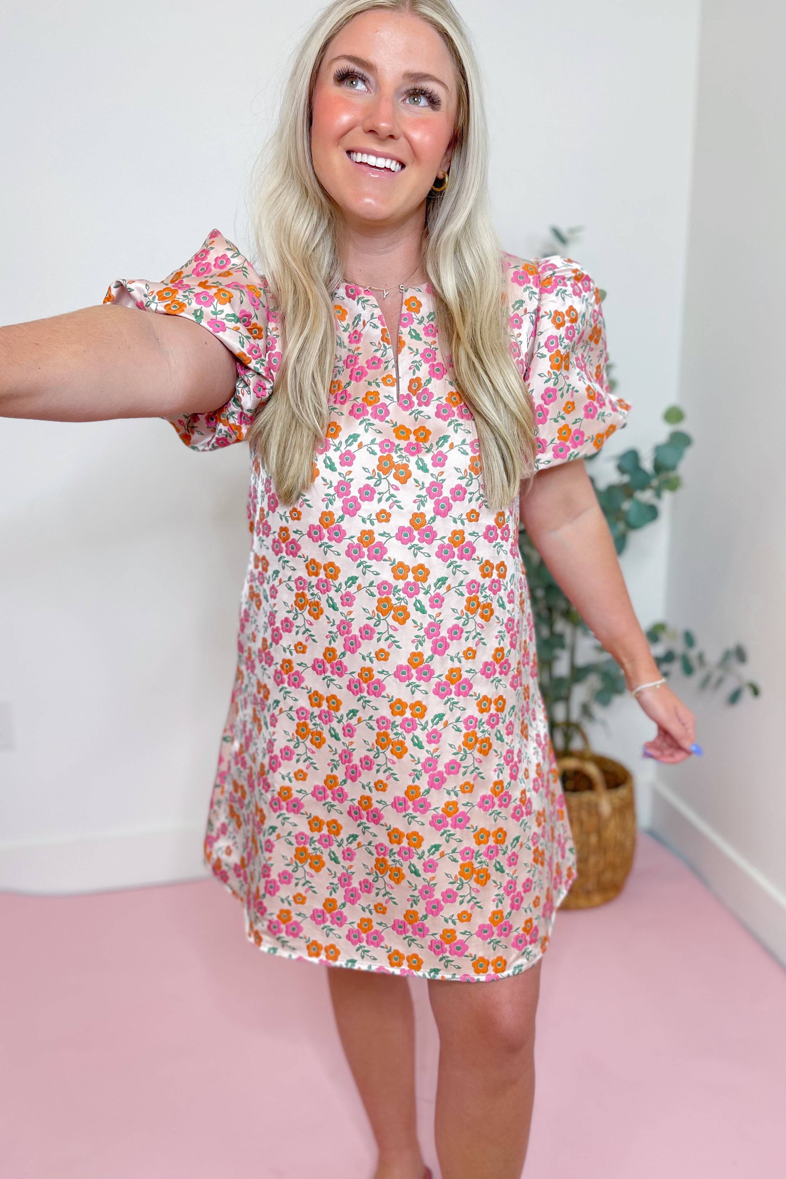 Cindy Floral Embroidered Puff Sleeve Dress - Be You Boutique