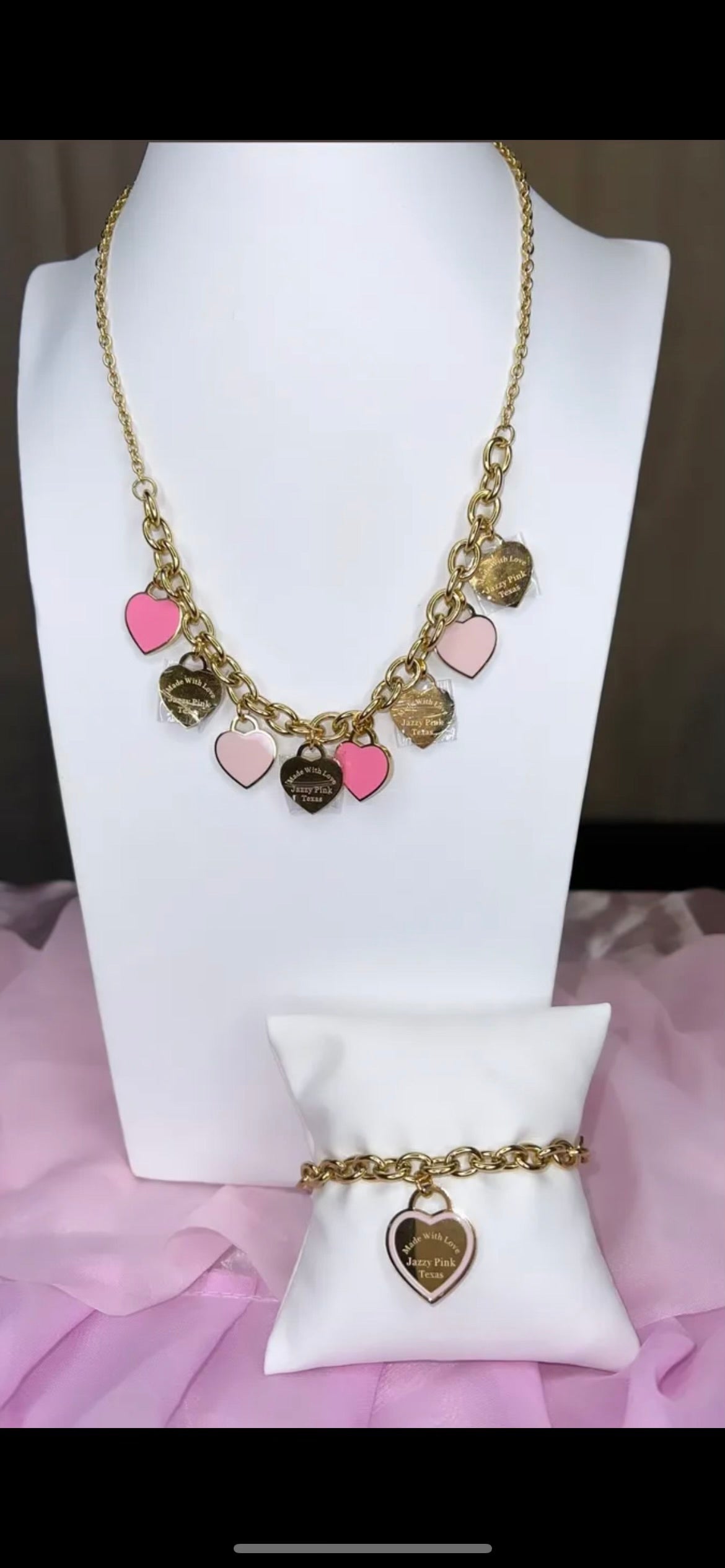 Circle of Hearts Pink and Gold Charm Necklace - Be You Boutique