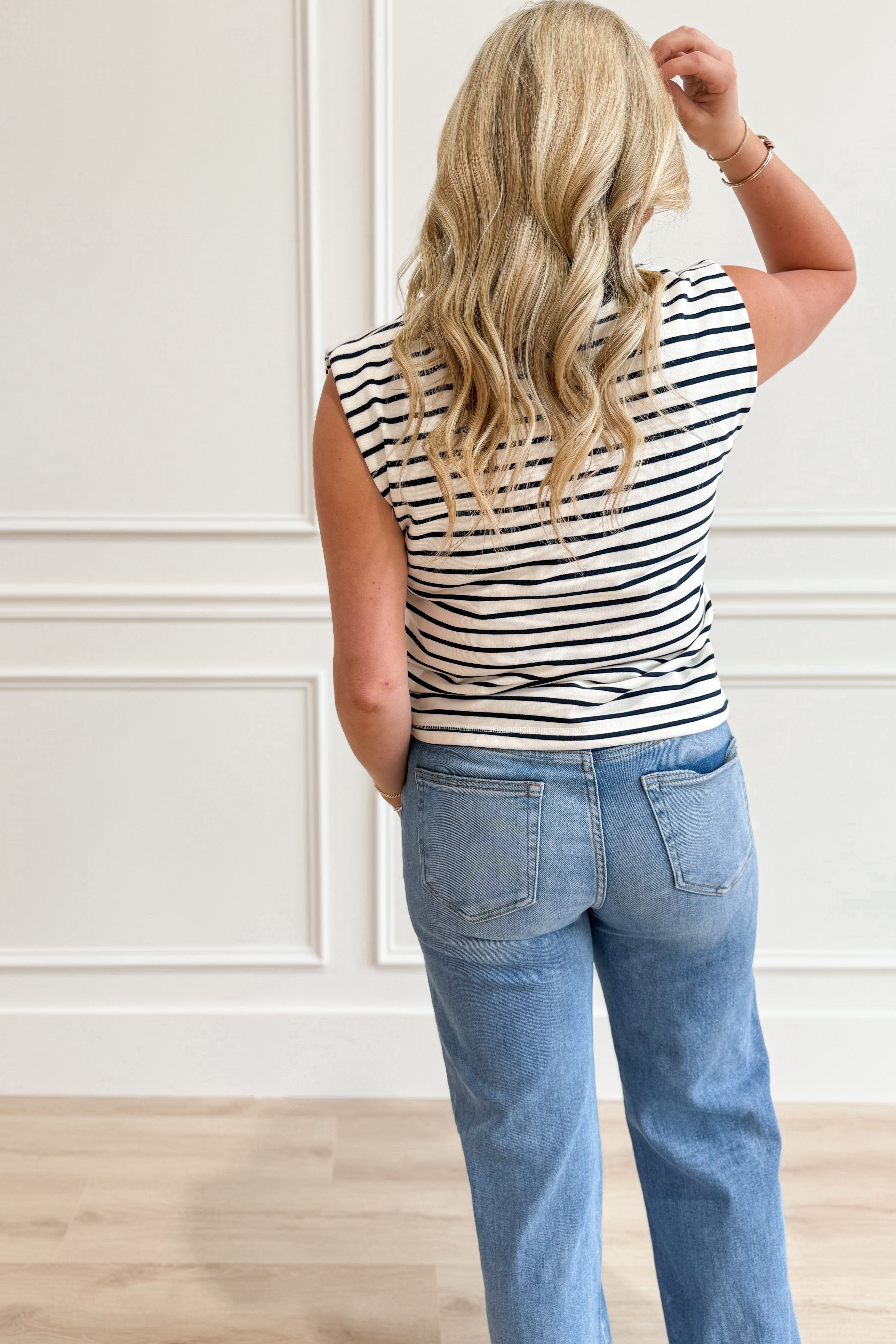 Navy Striped Sleeveless Top - Be You Boutique