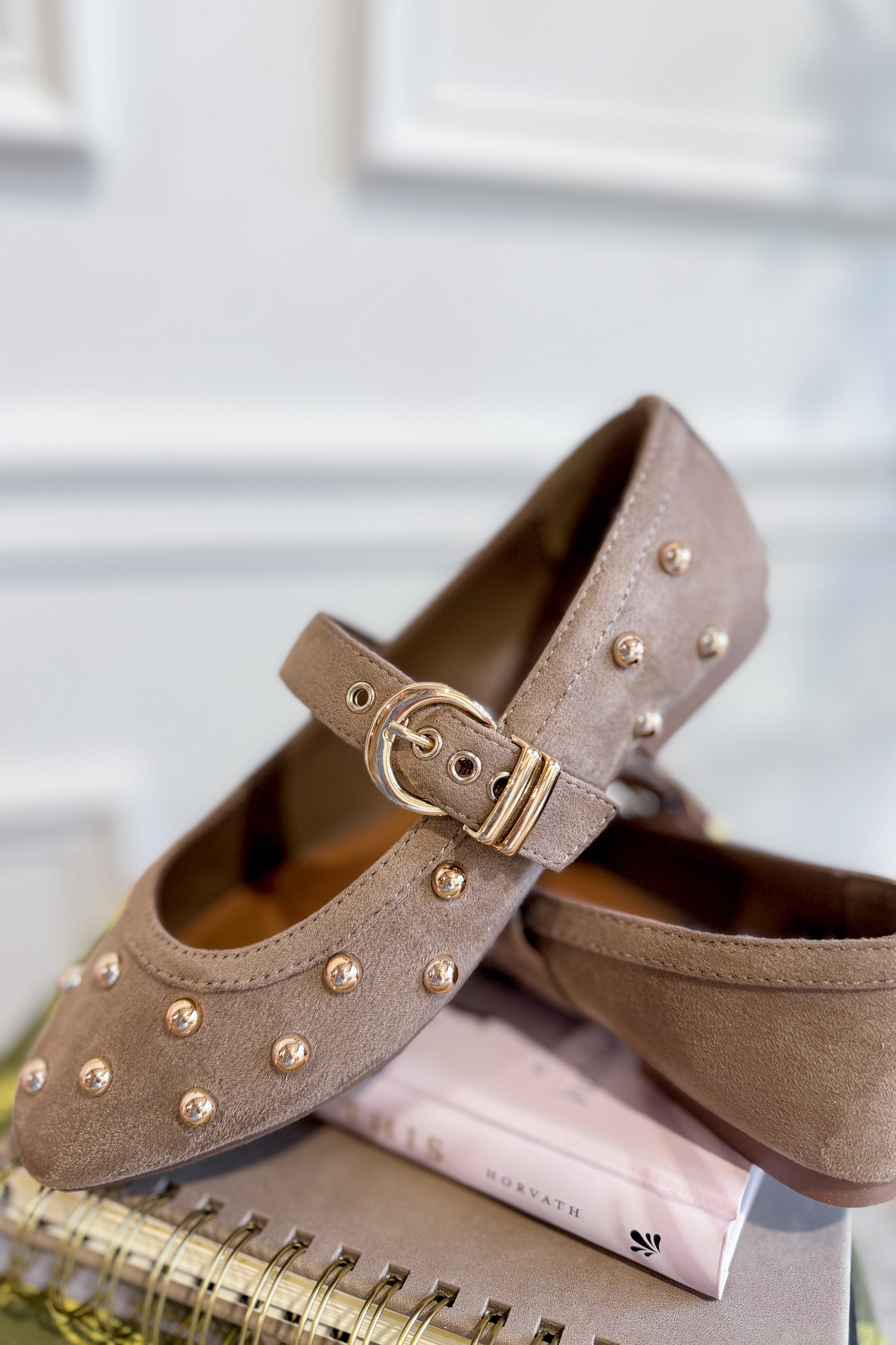 OLEM Mayhap studded flat slip-on shoes with pointed toe and decorative studs, casual slip-on footwear for women.