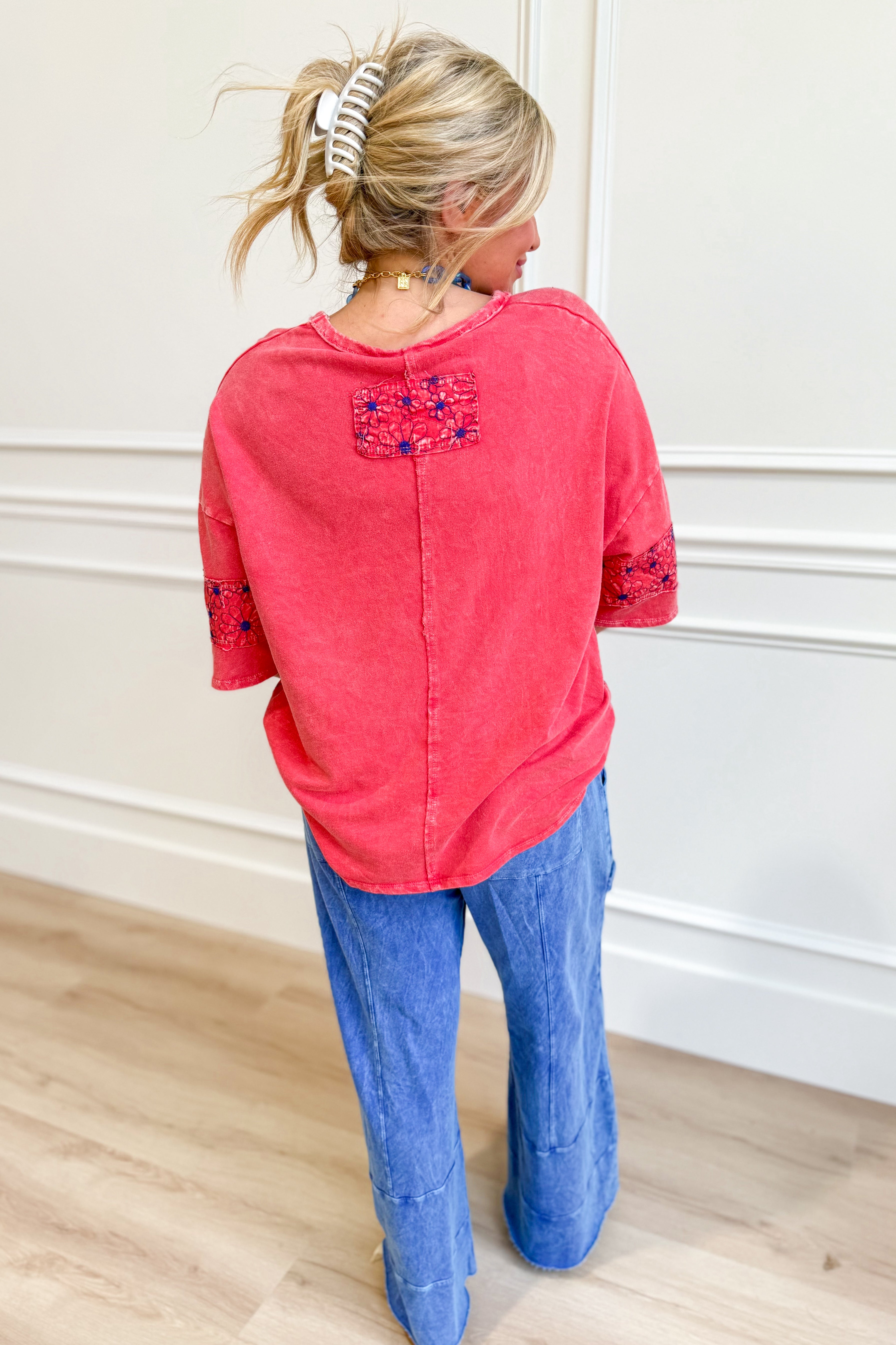 Serene Flower Patch Half Sleeve Top - Be You Boutique