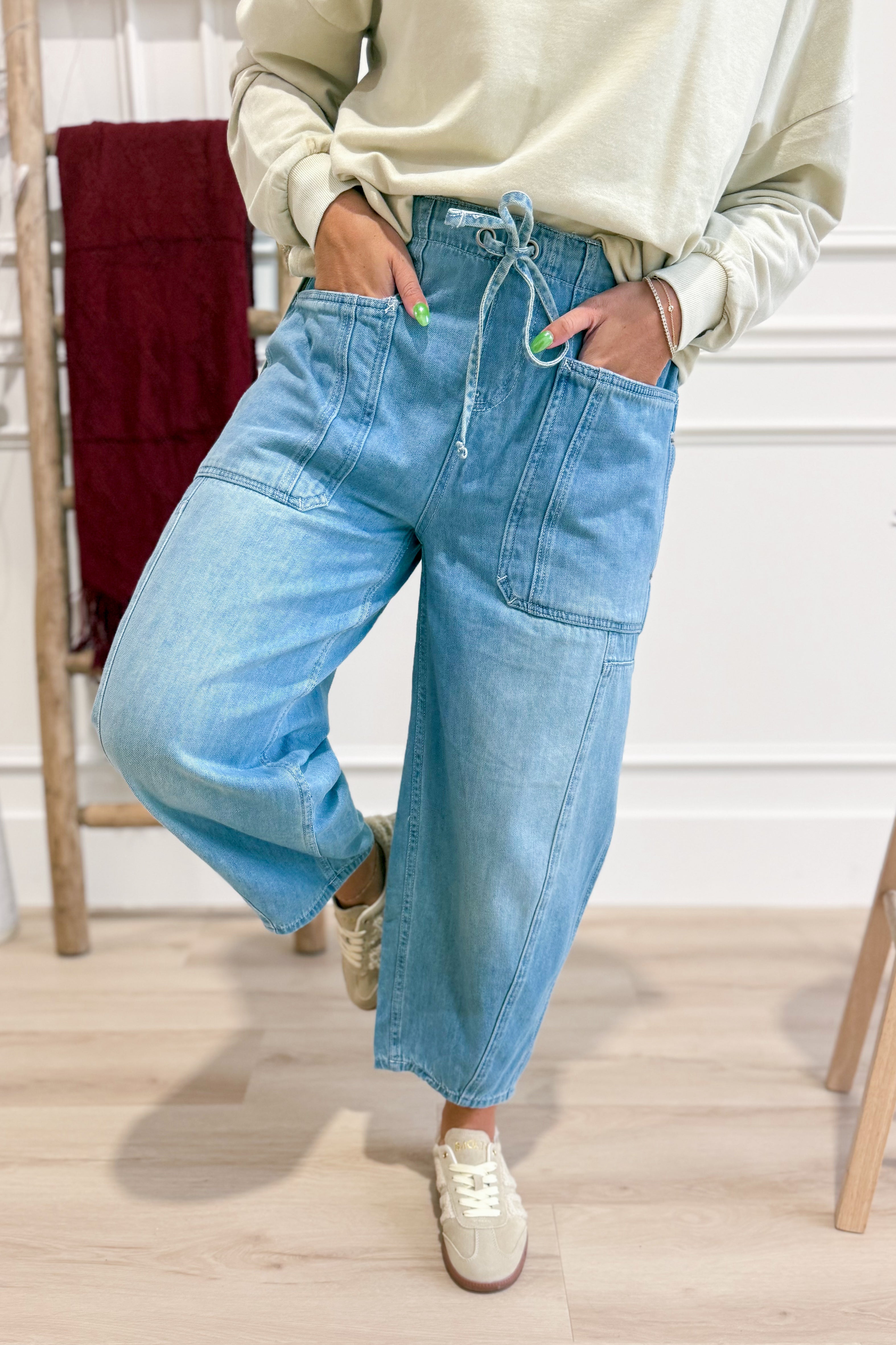 Corrine Denim Washed Barrel Pant - Be You Boutique