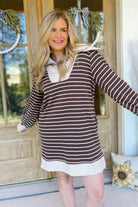 Kelly Stripe Zip Up Long Sleeve Dress - Be You Boutique