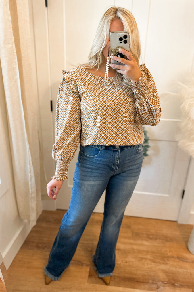 Landon Smocked Long Sleeve Blouse Top - Be You Boutique