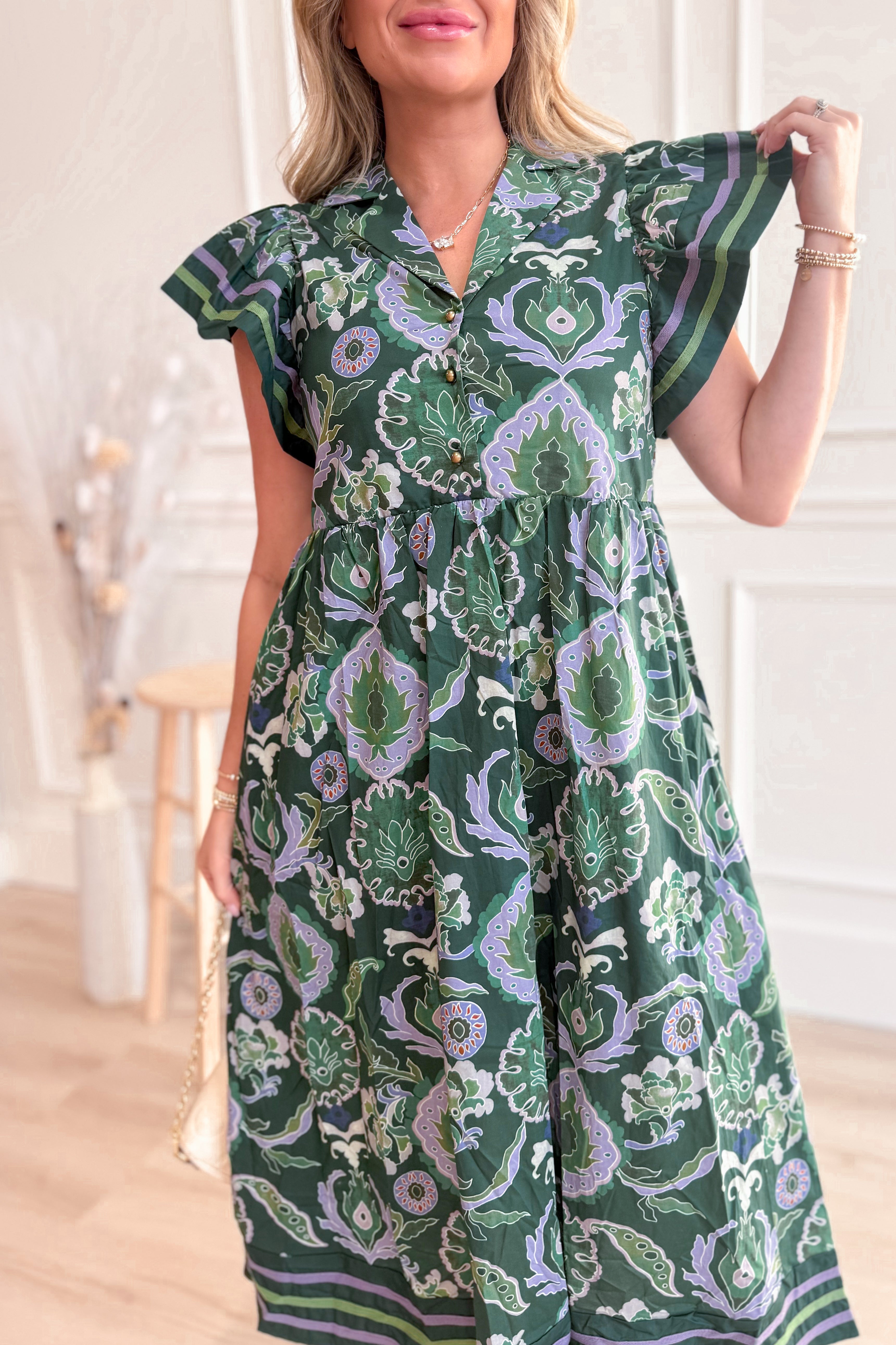 Vanessa Multi Print Flutter Sleeve Dress - Be You Boutique
