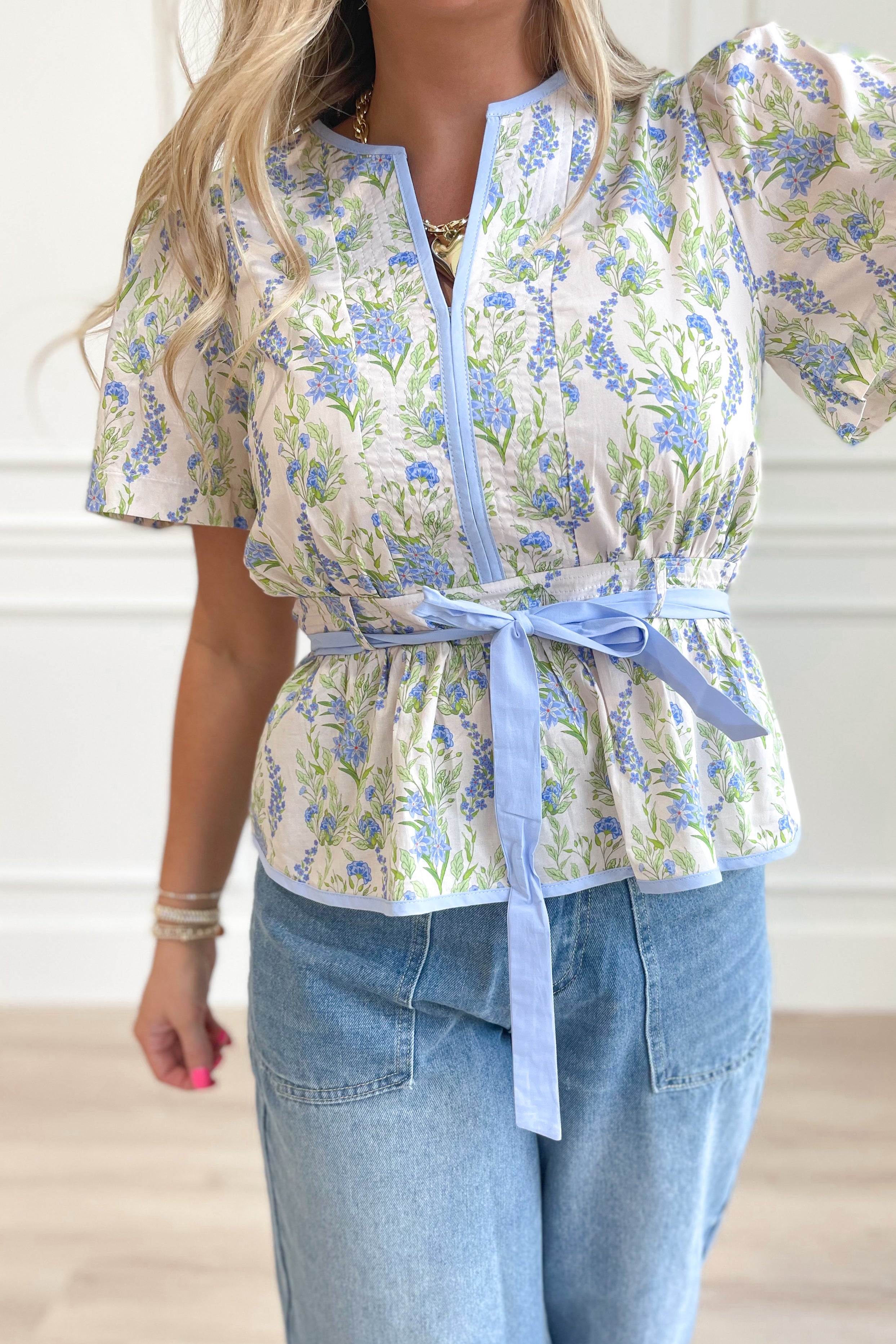 Luna Floral Peplum Puff Sleeve Top - Be You Boutique
