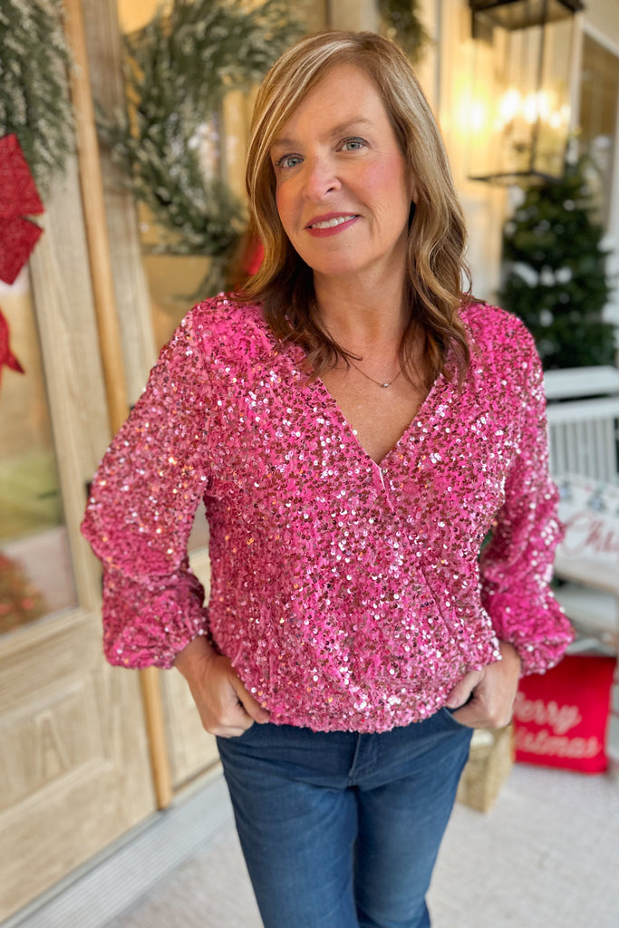 Emmanuel Velvet Sequin Wrap Blouse Top - Be You Boutique