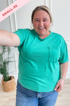 Clara Short Sleeve Washed Knit Pocket Tee - Green - Be You Boutique