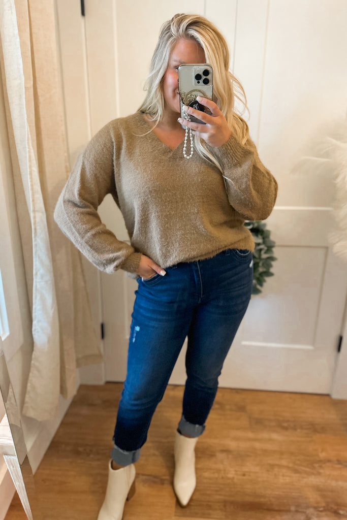 Chancy Chocolate V Neck Sweater - Be You Boutique