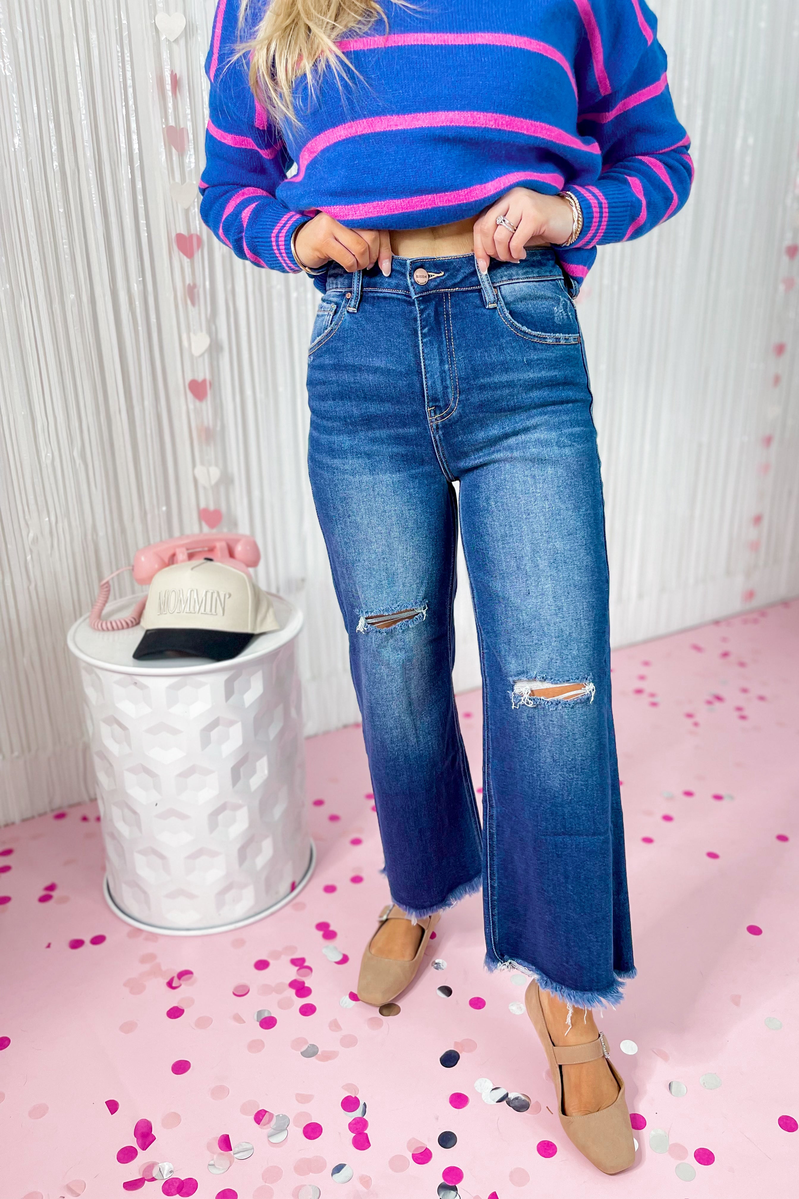 Risen Hank High Rise Frayed Hem Ankle Wide Leg Jeans [1-3XL] - Be You Boutique