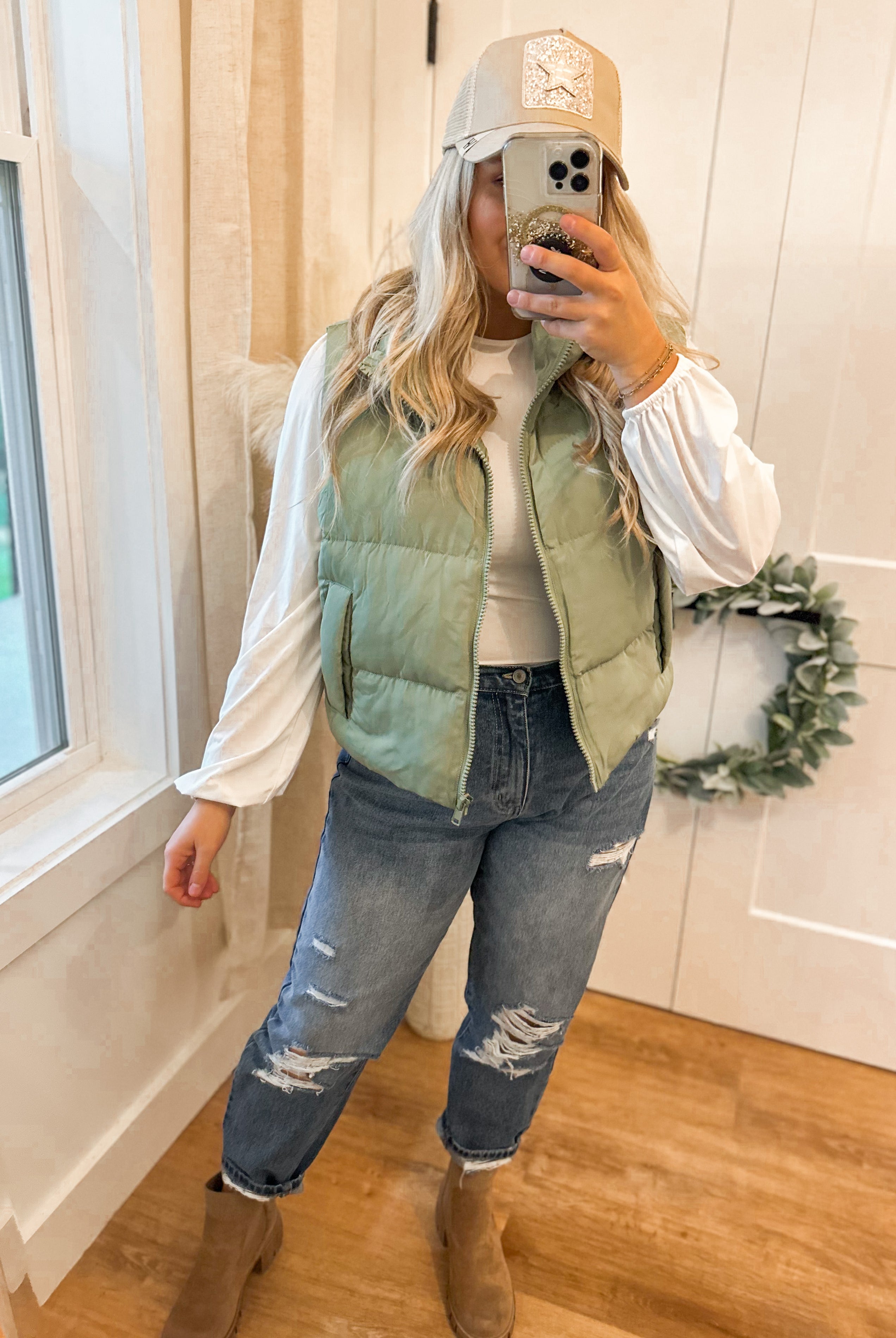 Benji Cropped Puffer Zip Up Vest with Pockets - Be You Boutique