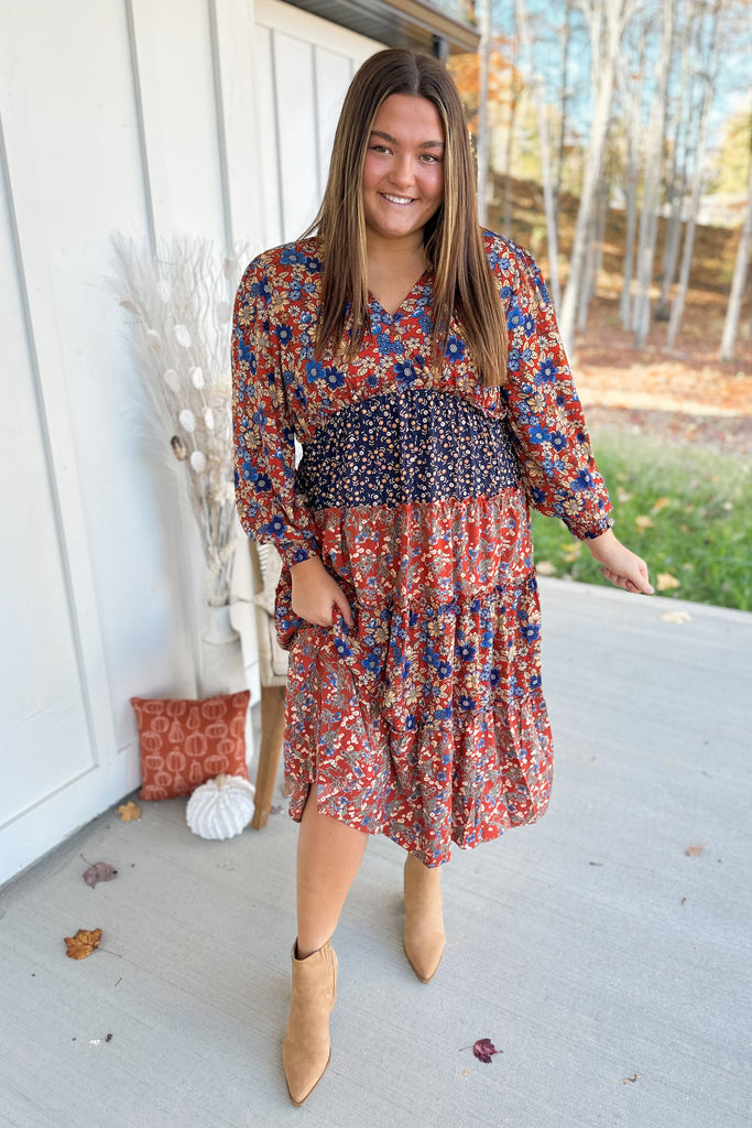 Marsha V-Neck Floral Print Midi Dress - Be You Boutique