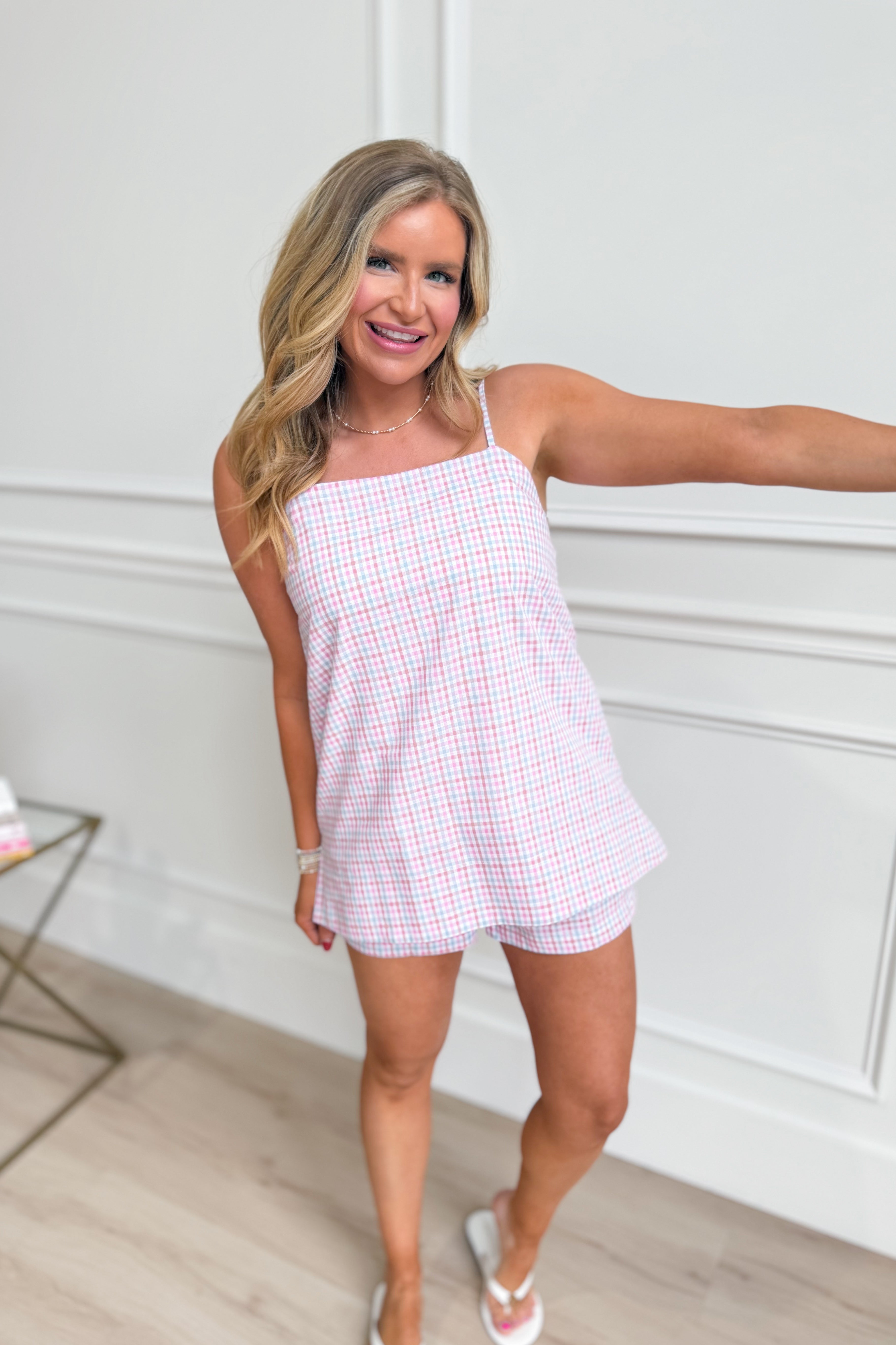 Wishlist plaid cami short set with 152 shorts, featuring a stylish plaid pattern and comfortable fit, perfect for casual wear.