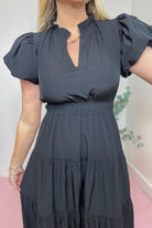 Martina V Neck Bubble Sleeve Tiered Midi Dress - Be You Boutique