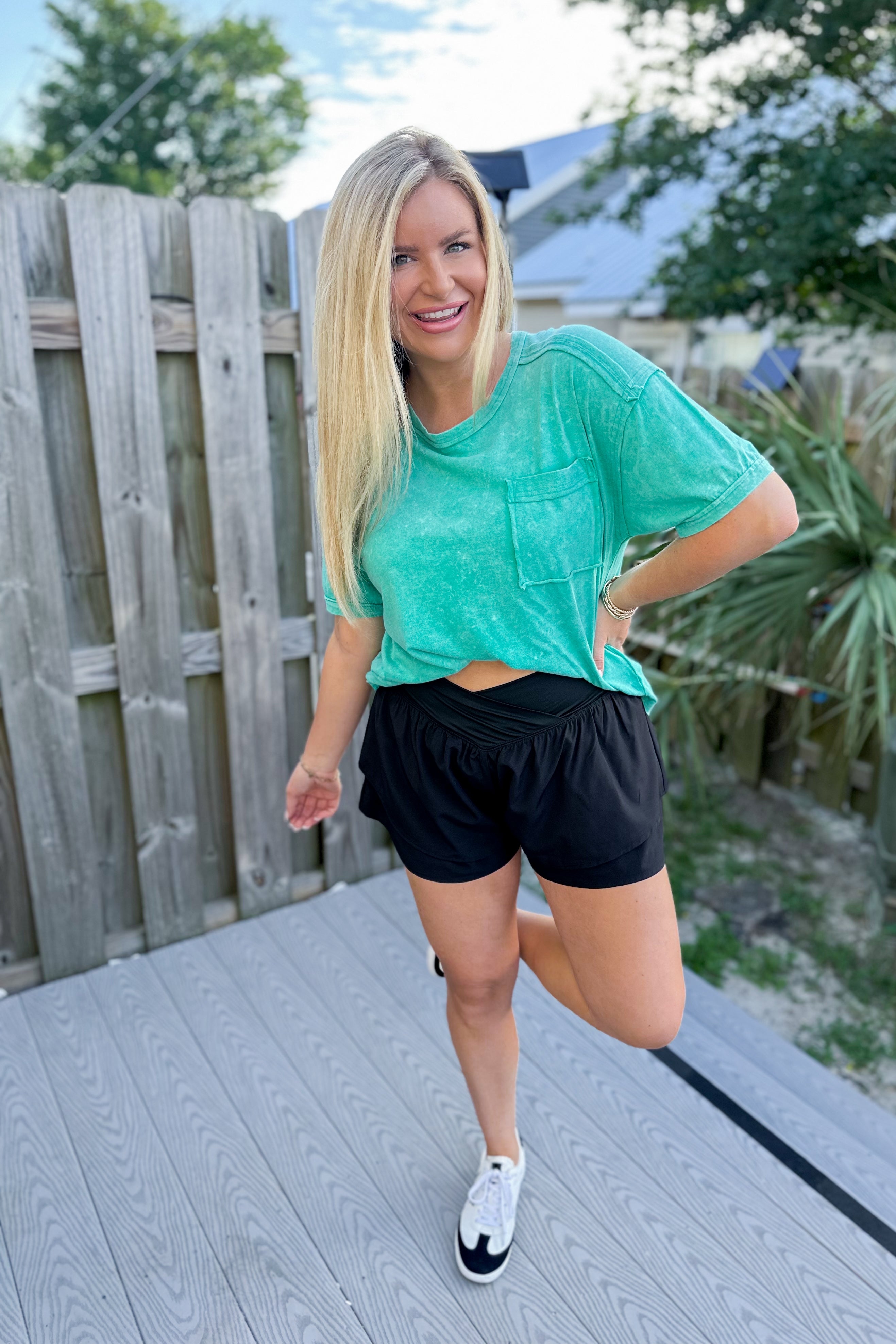Clara Short Sleeve Washed Knit Pocket Tee - Be You Boutique