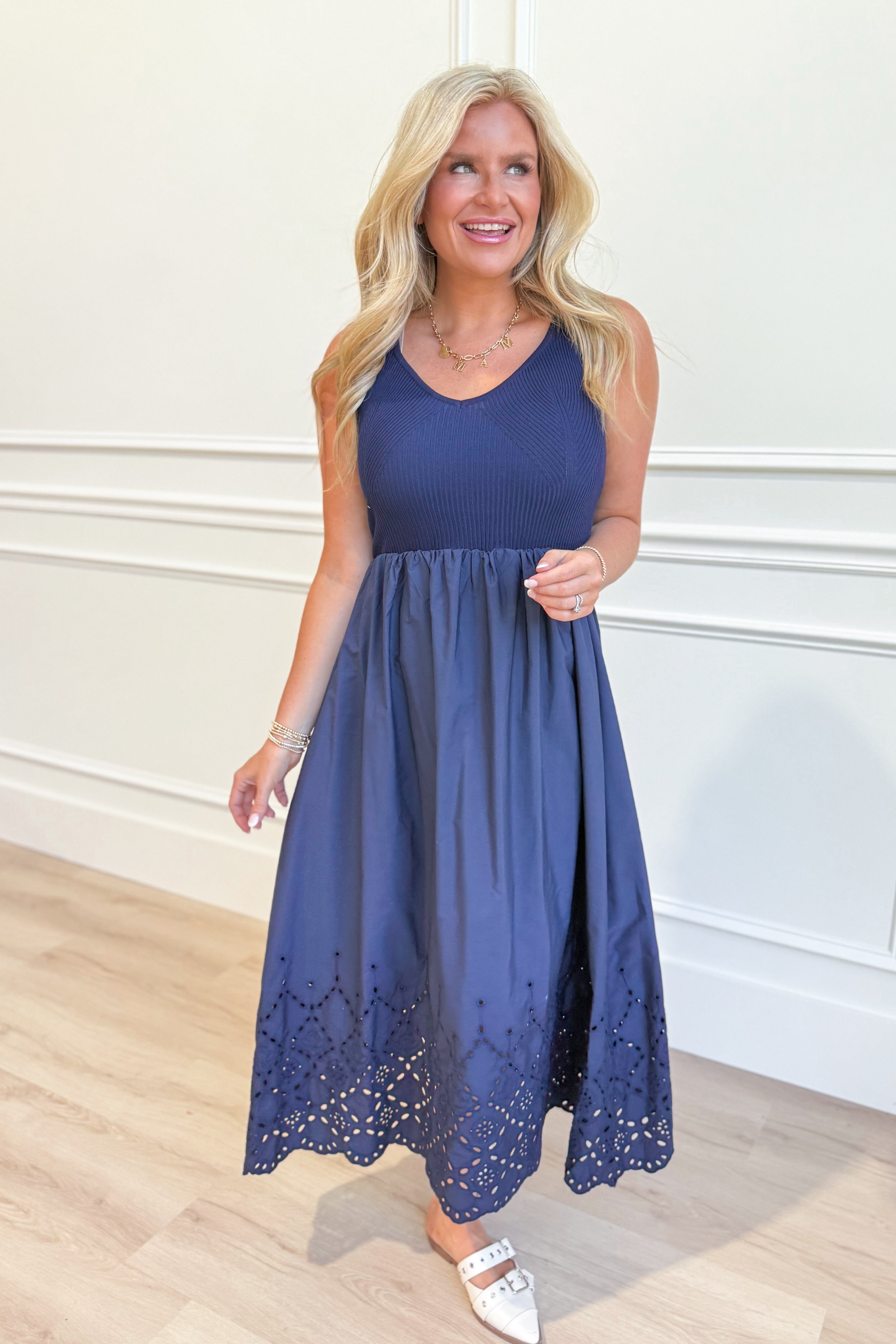 Laura Eyelet Hem Tank Midi Dress - Be You Boutique