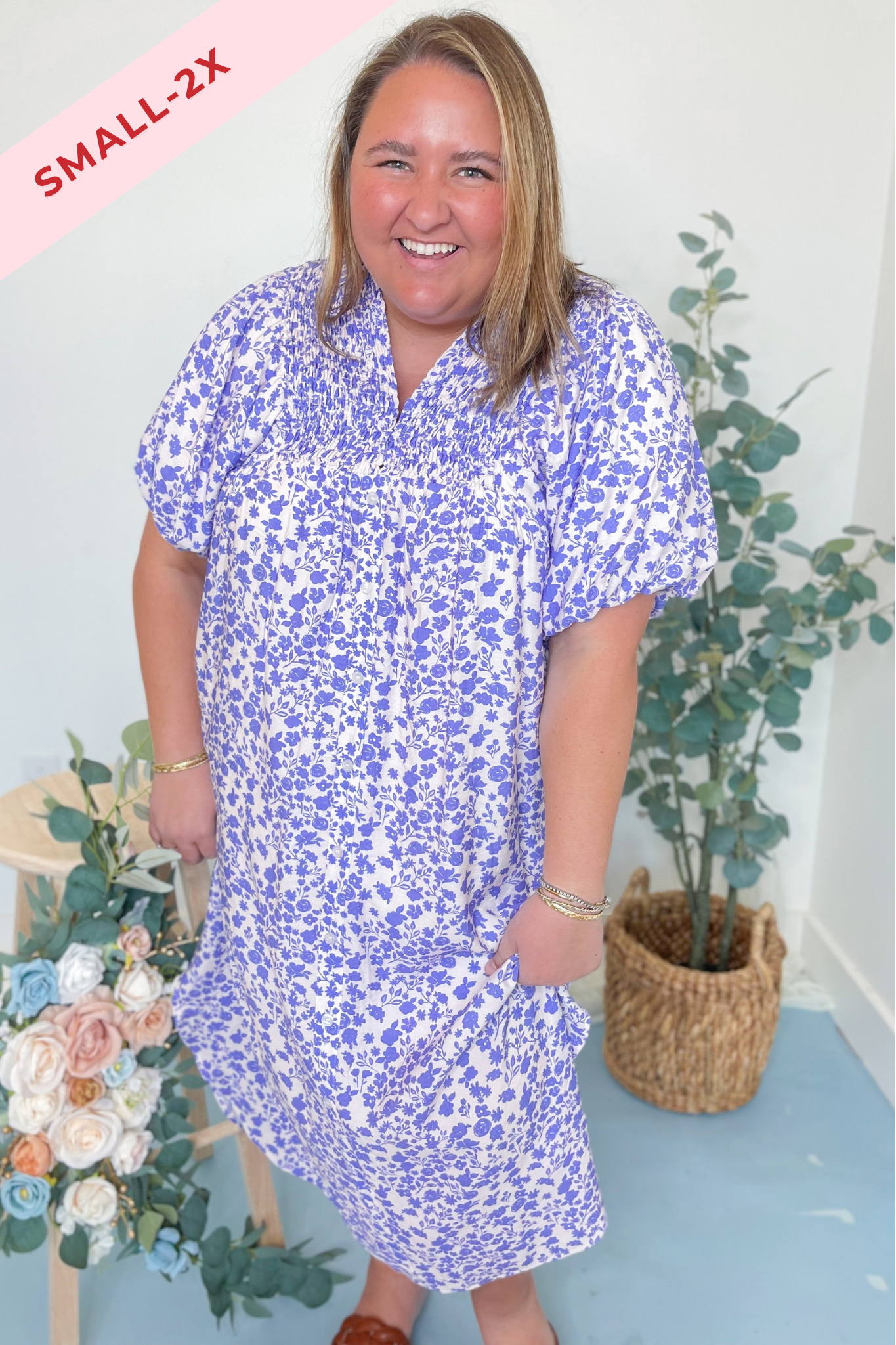 Emerett Ditsy Floral Bubble Sleeve Maxi Dress - Be You Boutique