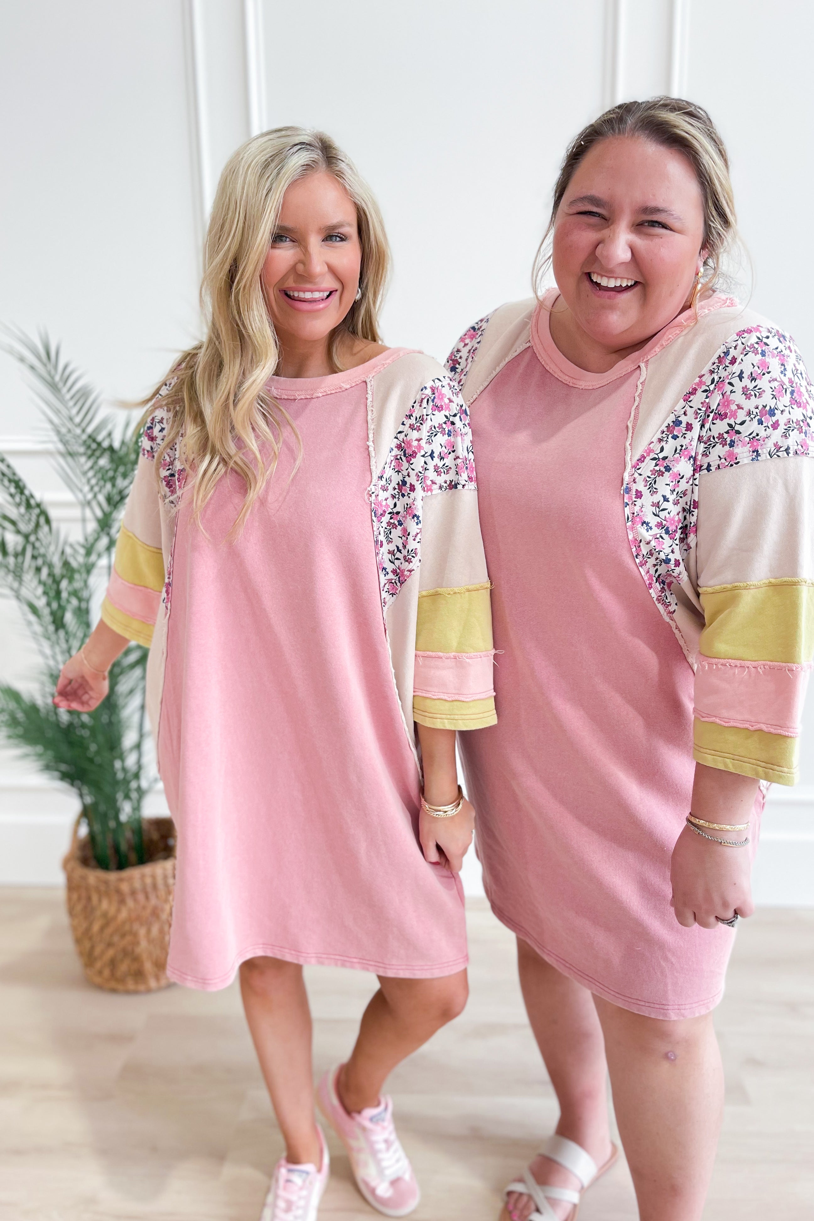 Rose Washed Color Mix Terry Knit Dress - Be You Boutique