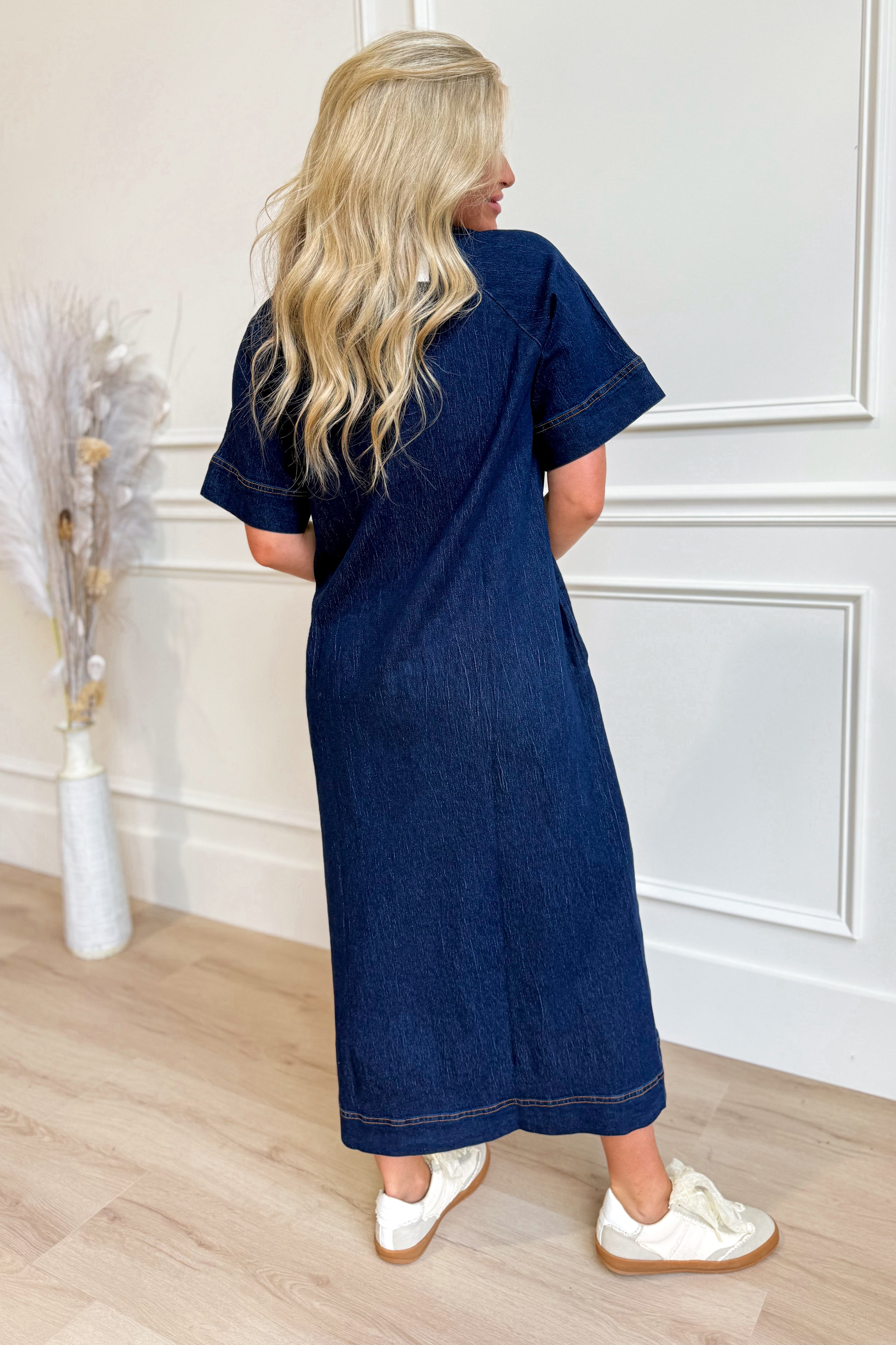 Kiana Denim Raglan Sleeve Midi Dress - Be You Boutique