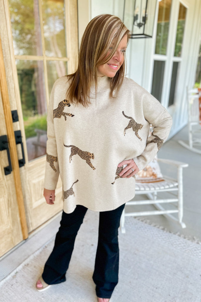 Lola Mock Neck Long Sleeve Animal Print Sweater - Be You Boutique
