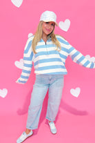 Lynette Striped Quarter Zip Pullover - Be You Boutique