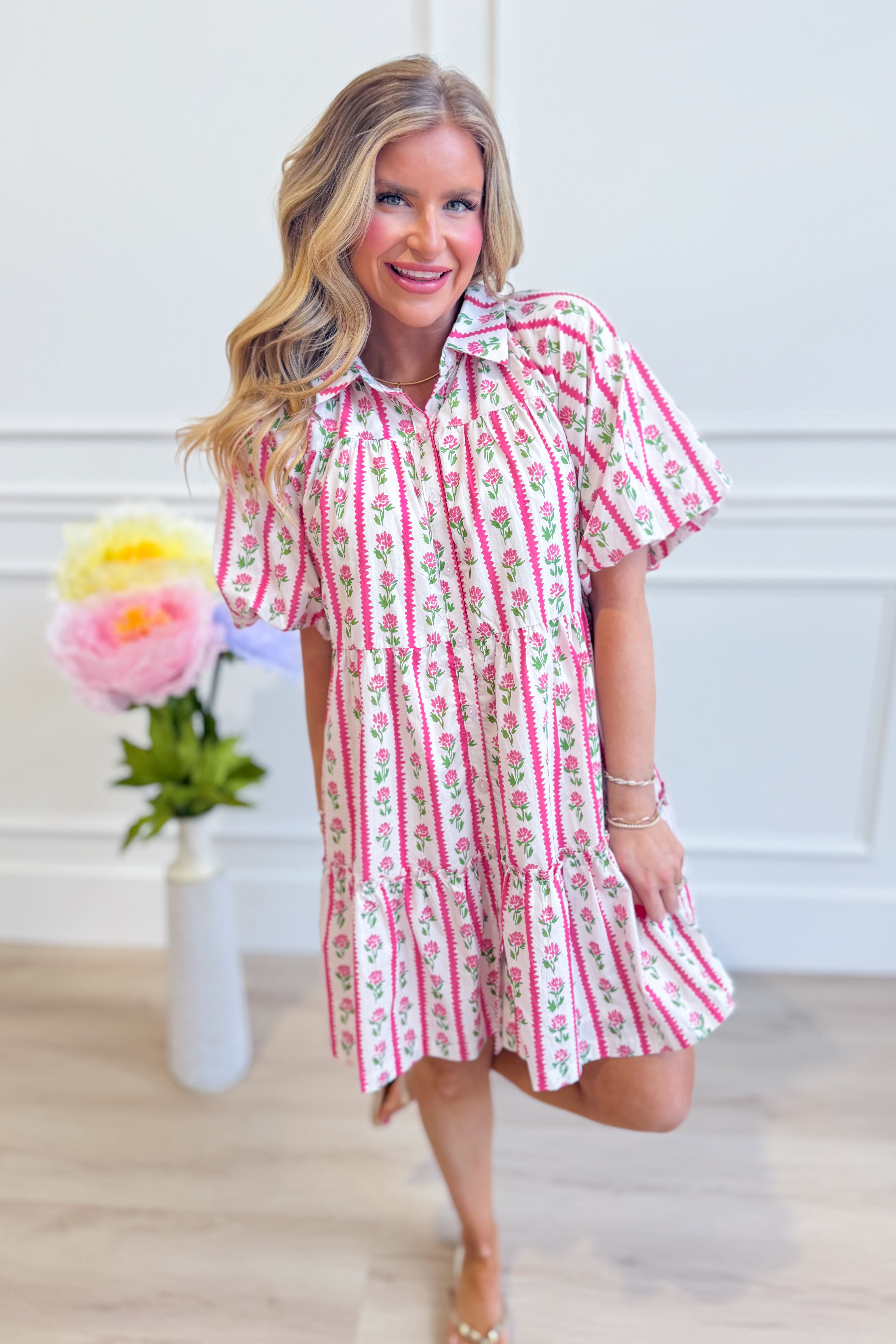 Mia floral stripe print dress by MITTOSHOP, elegant 125 dressy dress with floral and striped pattern, perfect for special occasions.